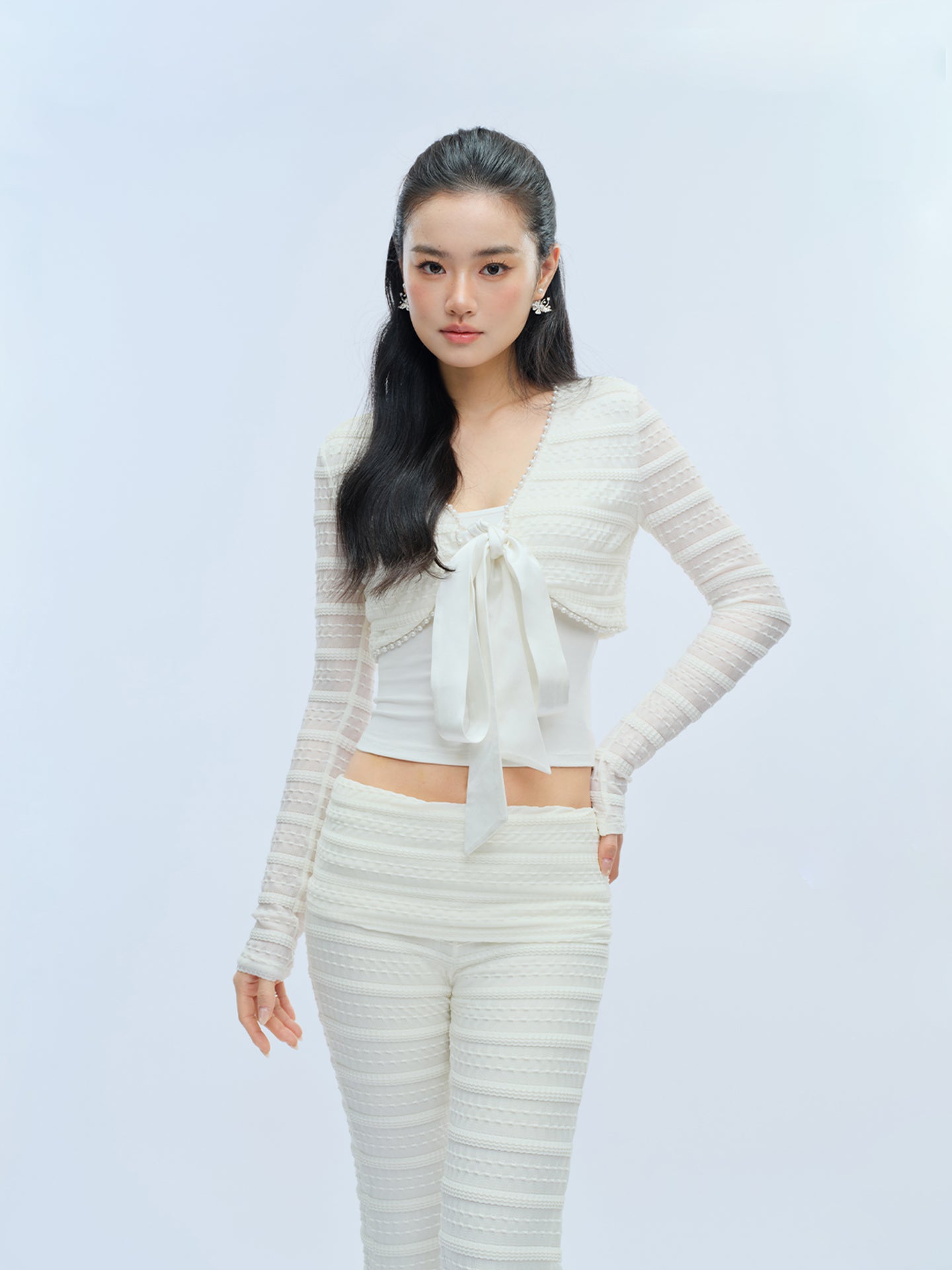 J TheChosen Beaded Lace-Up Tiered Cardigan Set
