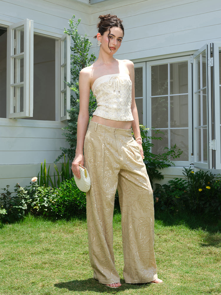 J TheChosen "Lucent Melt" Beaded heavy embroidery strapless top