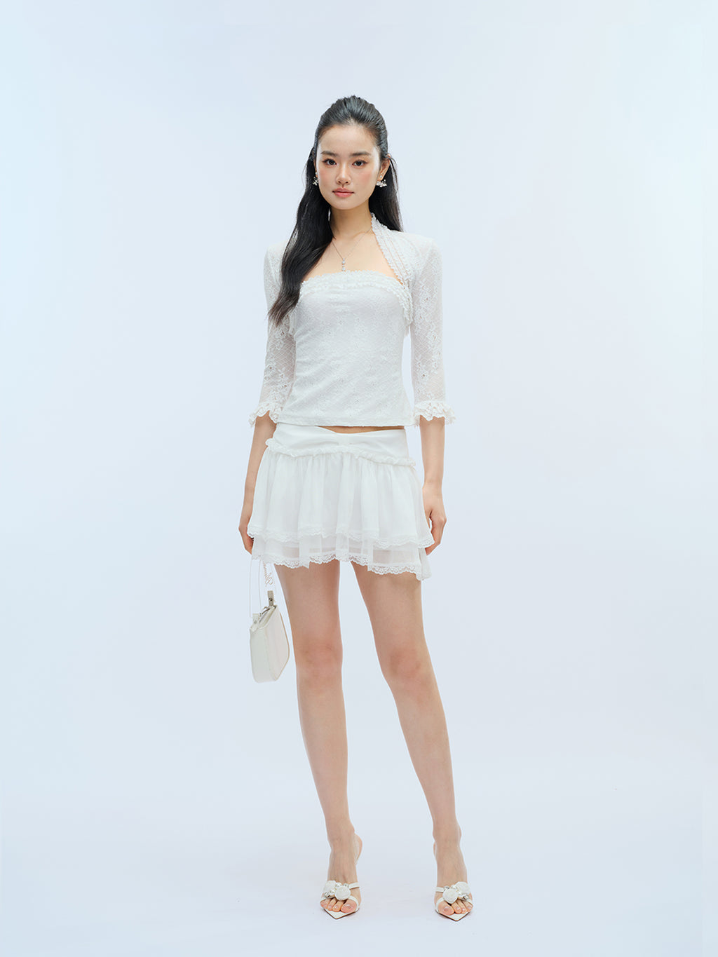 J TheChosen Sheer Butterfly Bow Tiered Mini Skirt