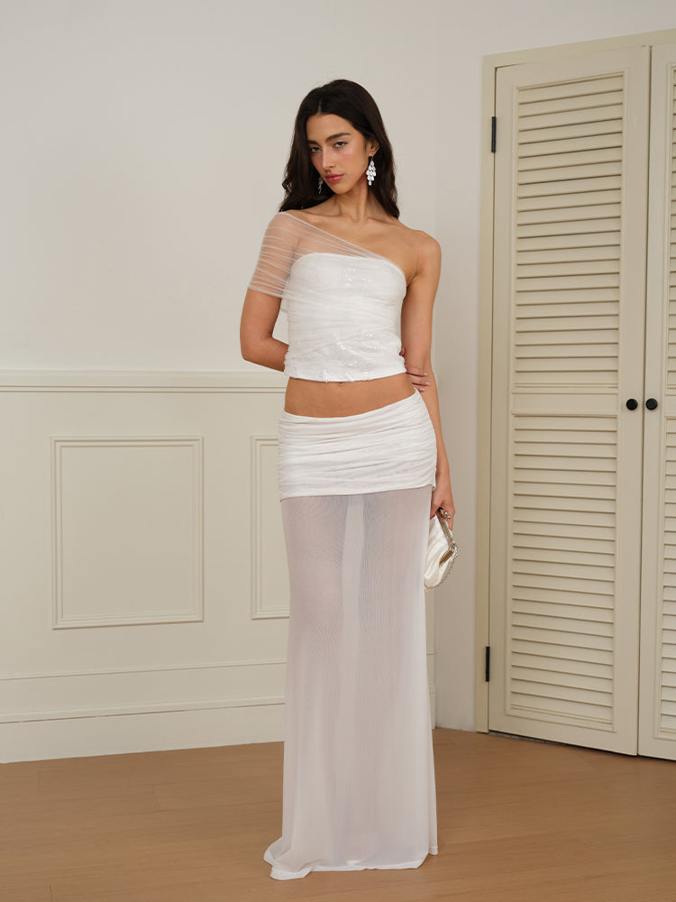 J TheChosen Mesh Beaded Strapless Top