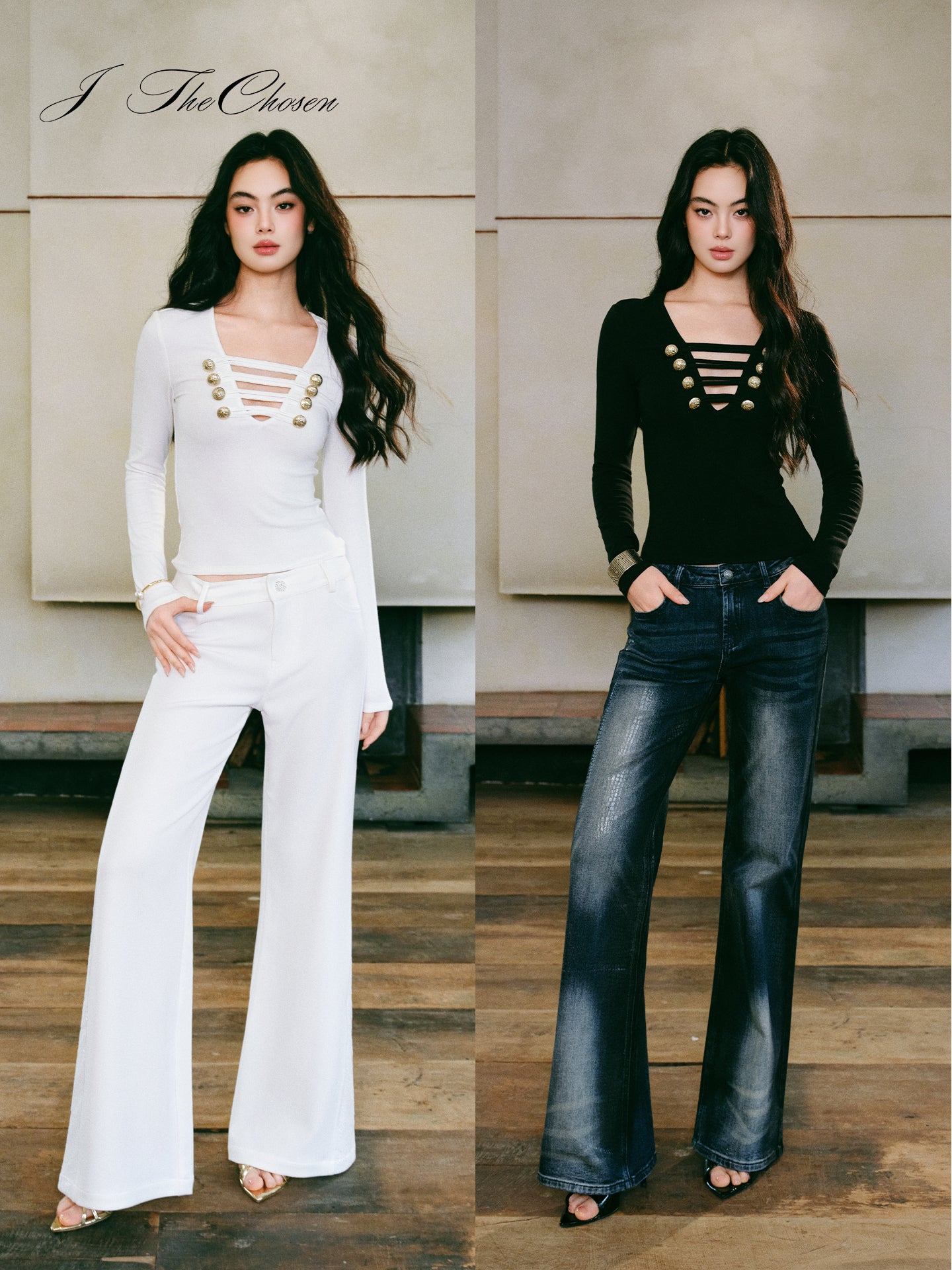J TheChosen Sheer Fitted Long-Sleeve Top