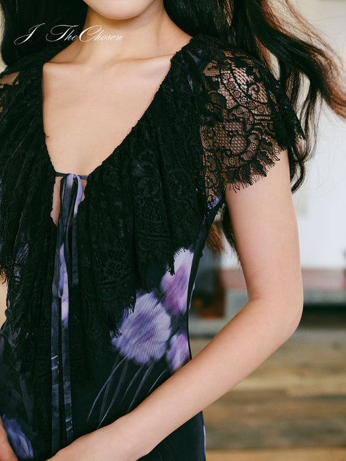 J TheChosen Deep V Lace Mesh Dress