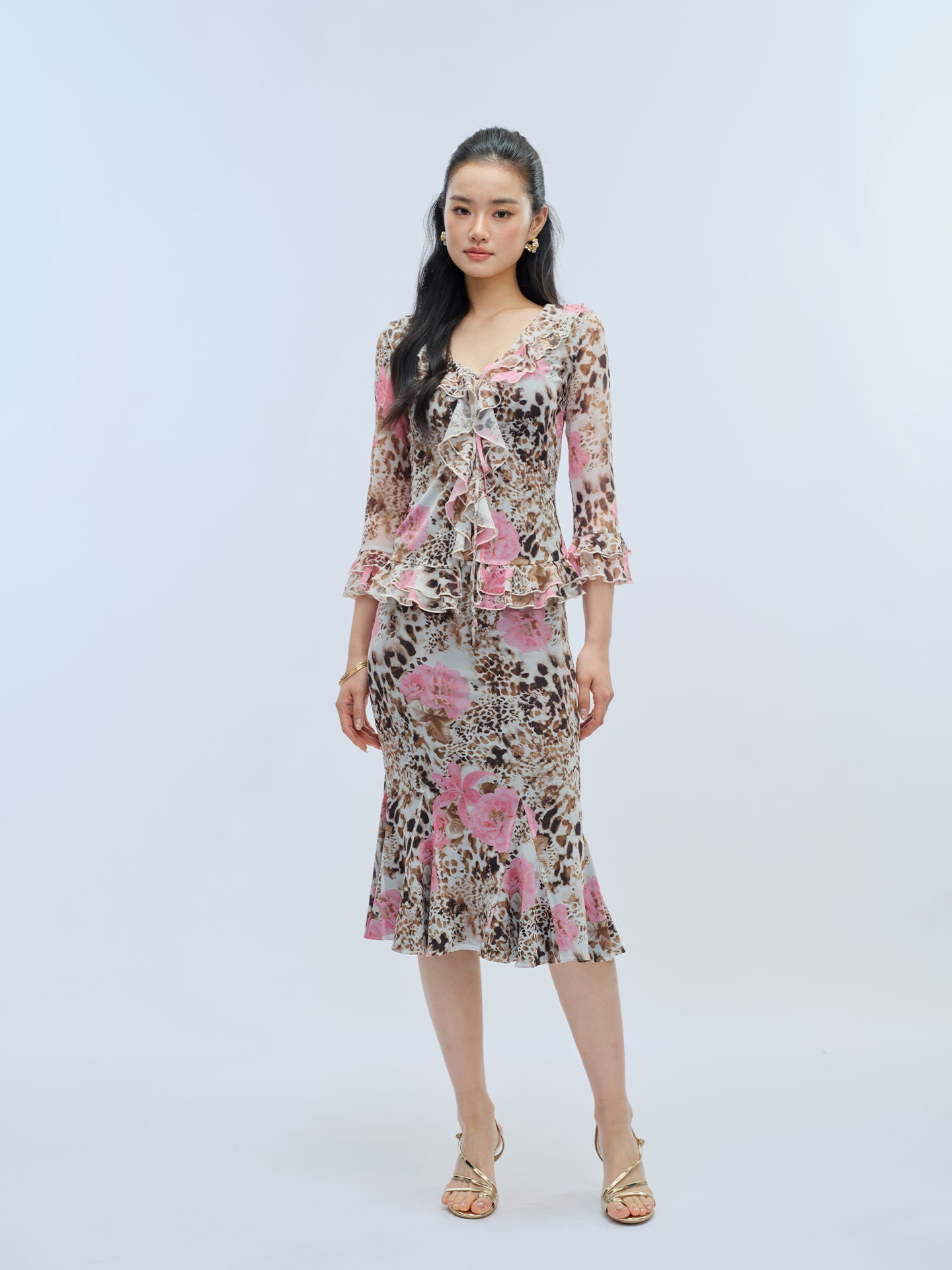 J TheChosen Leopard Mesh Ruffle Mermaid Set