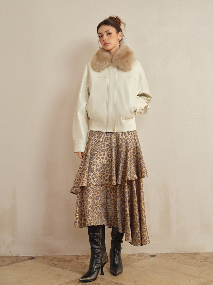 J TheChosen White Leather Jacket with Removable Faux Fur Collar