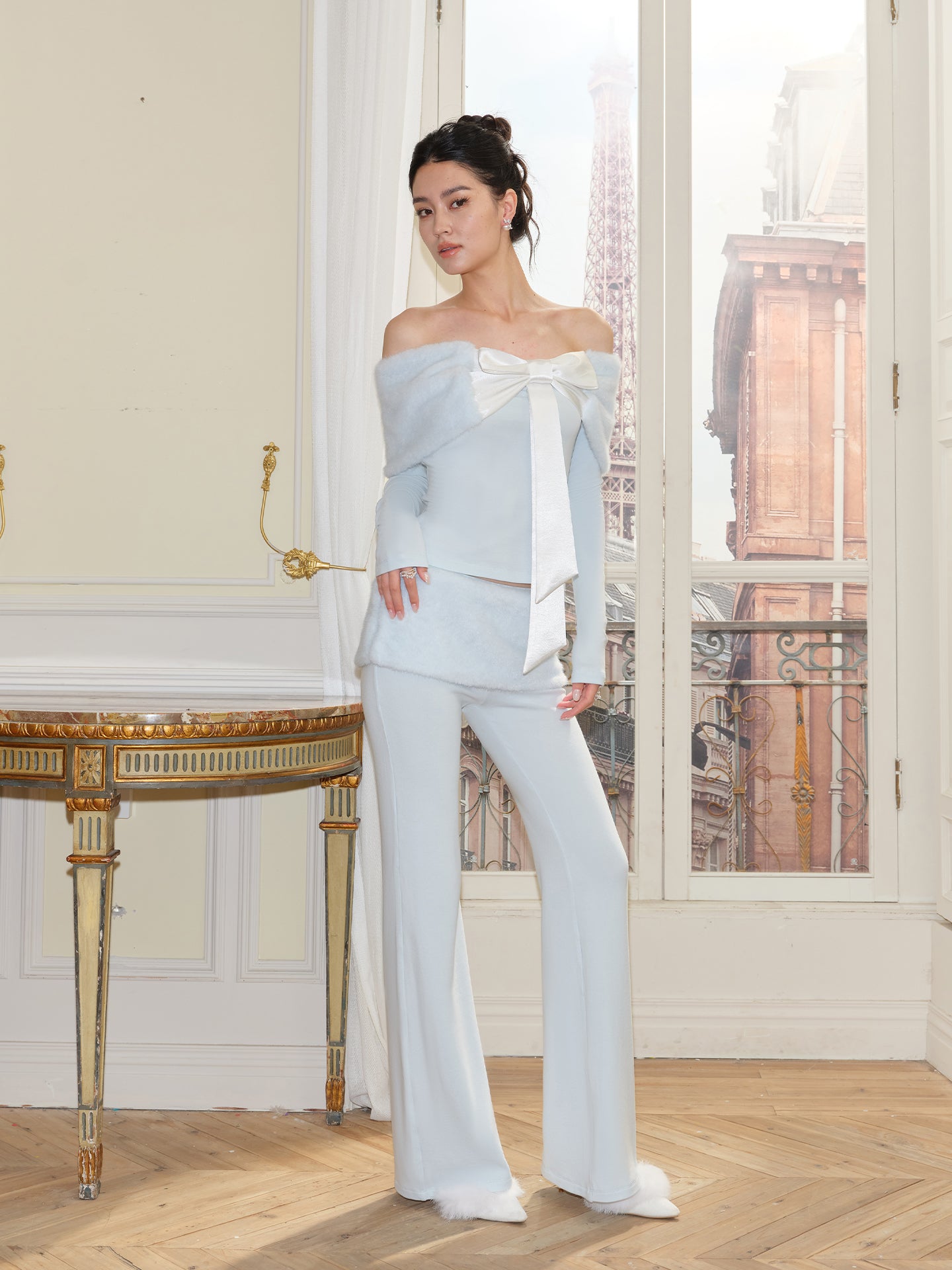 J TheChosen Knitted Flared Pants with Fur Trim