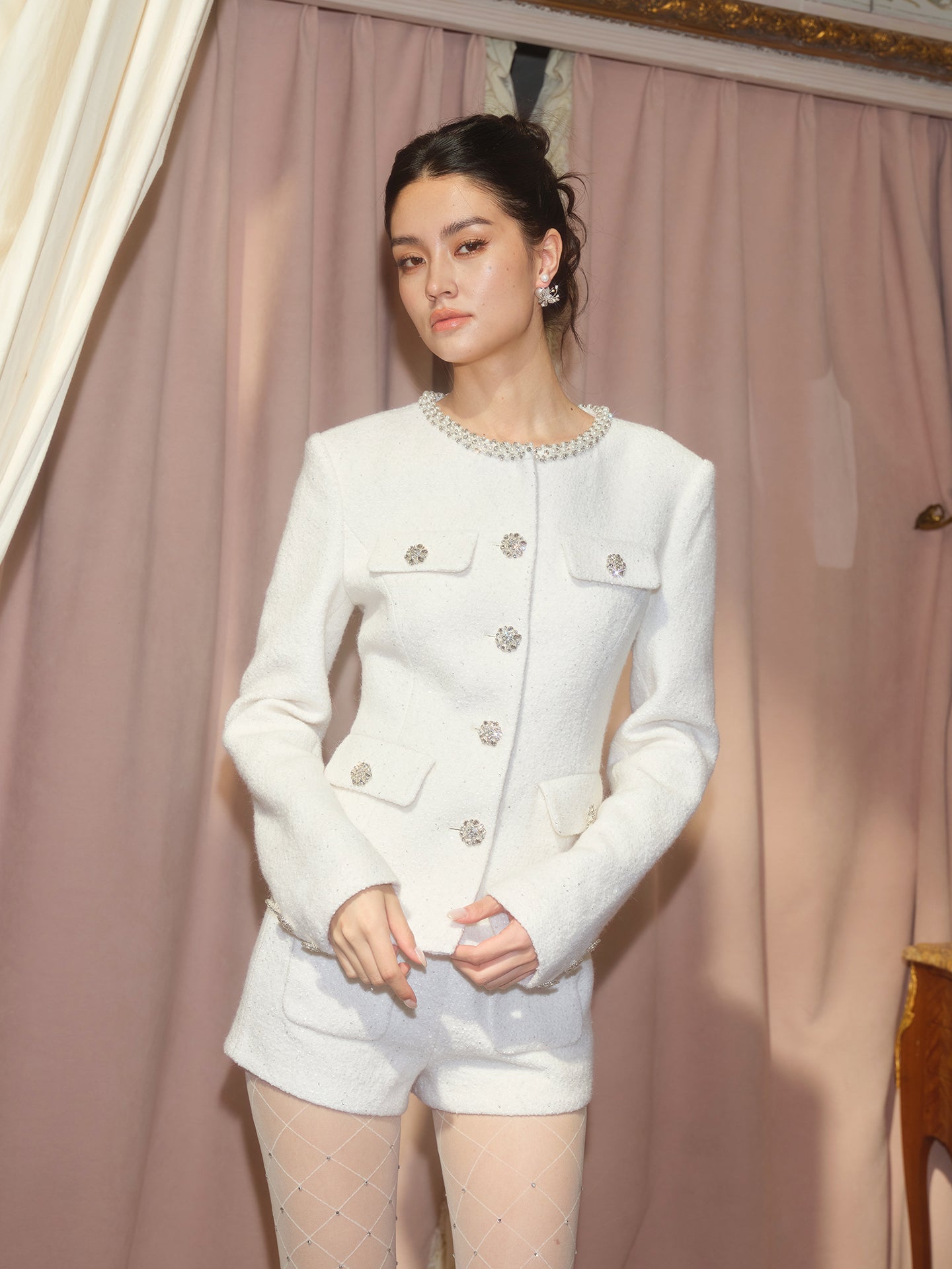 J TheChosen Beaded Tweed Jacket & Shorts Set