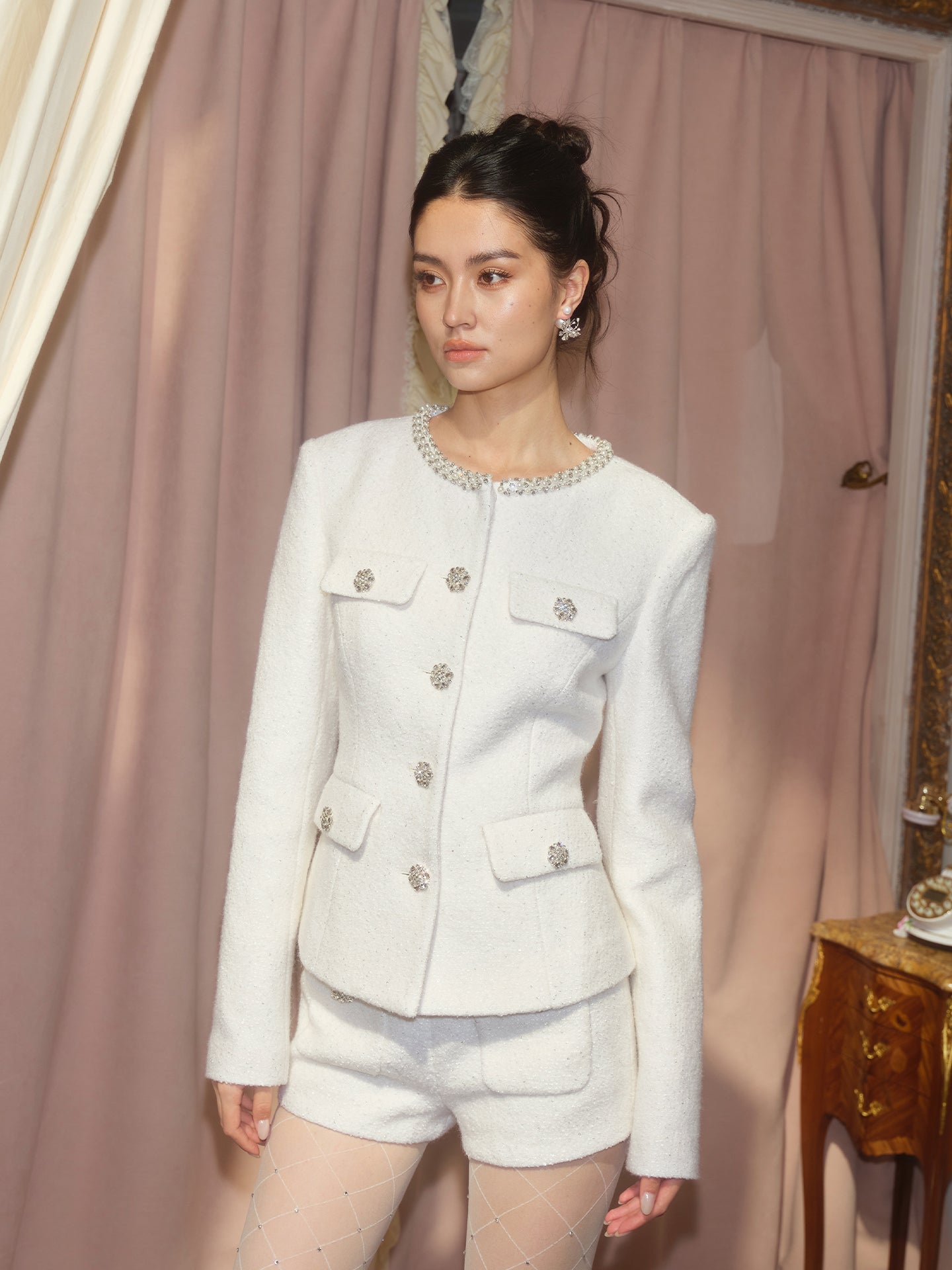 J TheChosen Beaded Tweed Jacket & Shorts Set