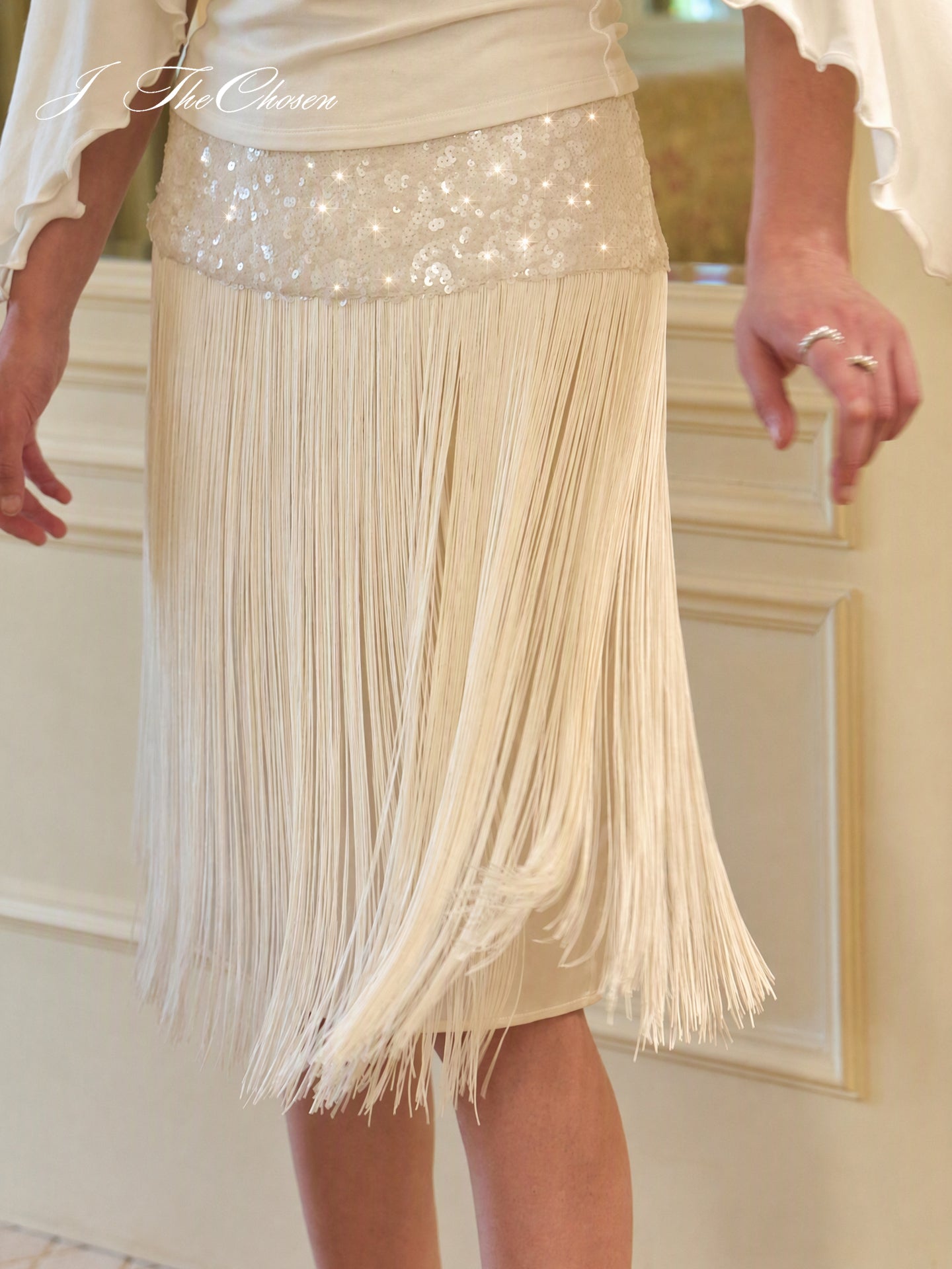 J TheChosen Sequin Fringe Midi Skirt