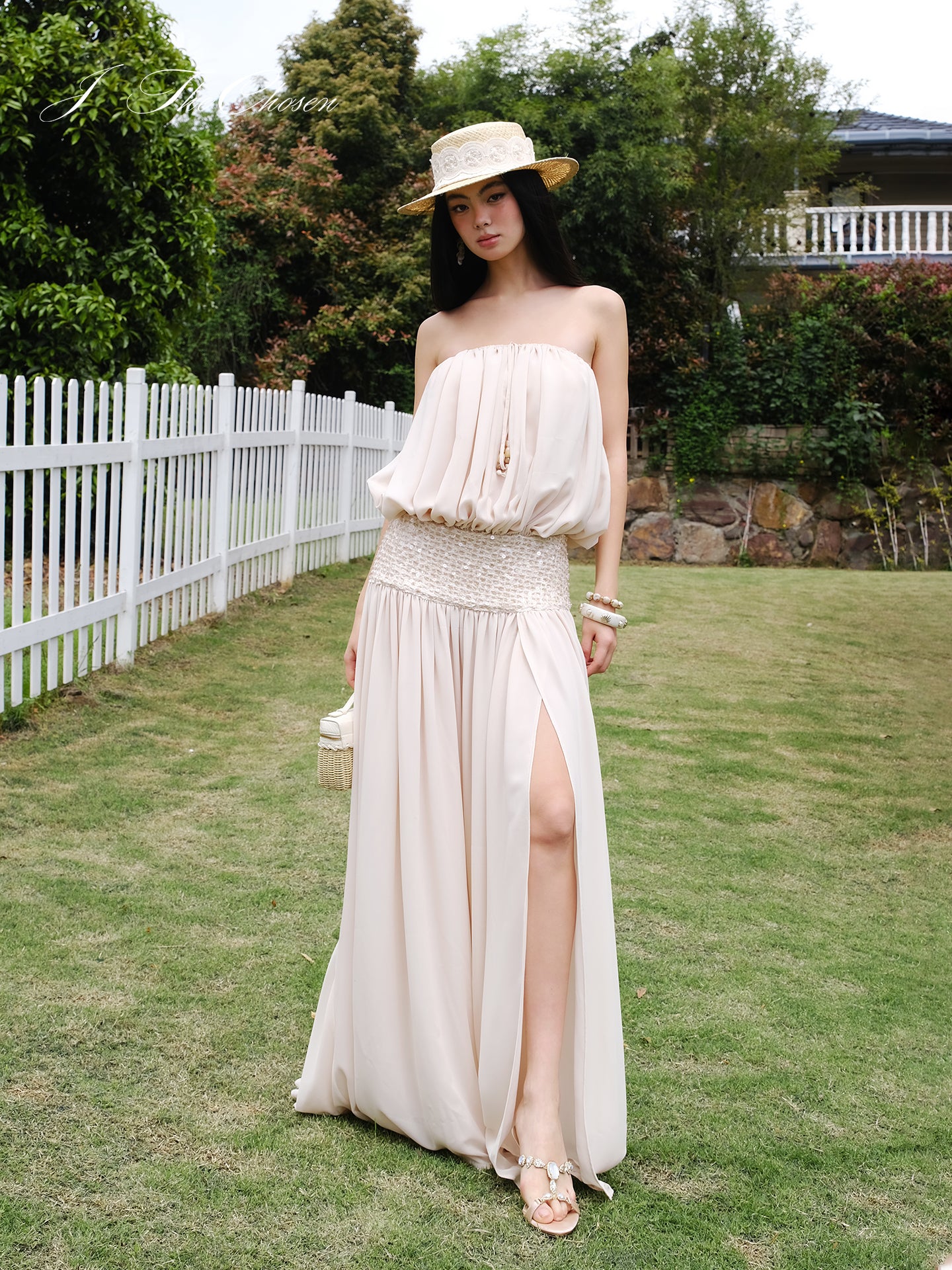 J TheChosen Strapless Sequin Flared Dress