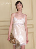 J TheChosen Champagne Lace & Sequin Slip Dress
