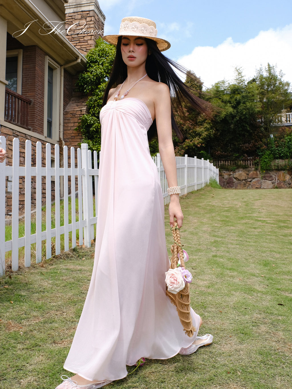 J TheChosen Halter Beaded Flowy Maxi Dress