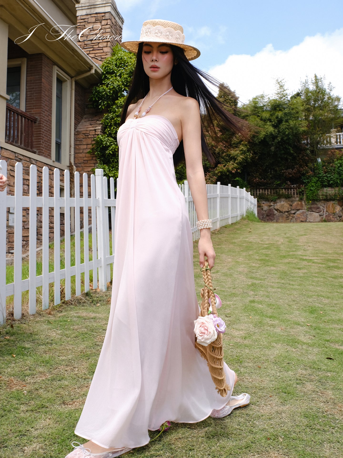 J TheChosen Halter Beaded Flowy Maxi Dress