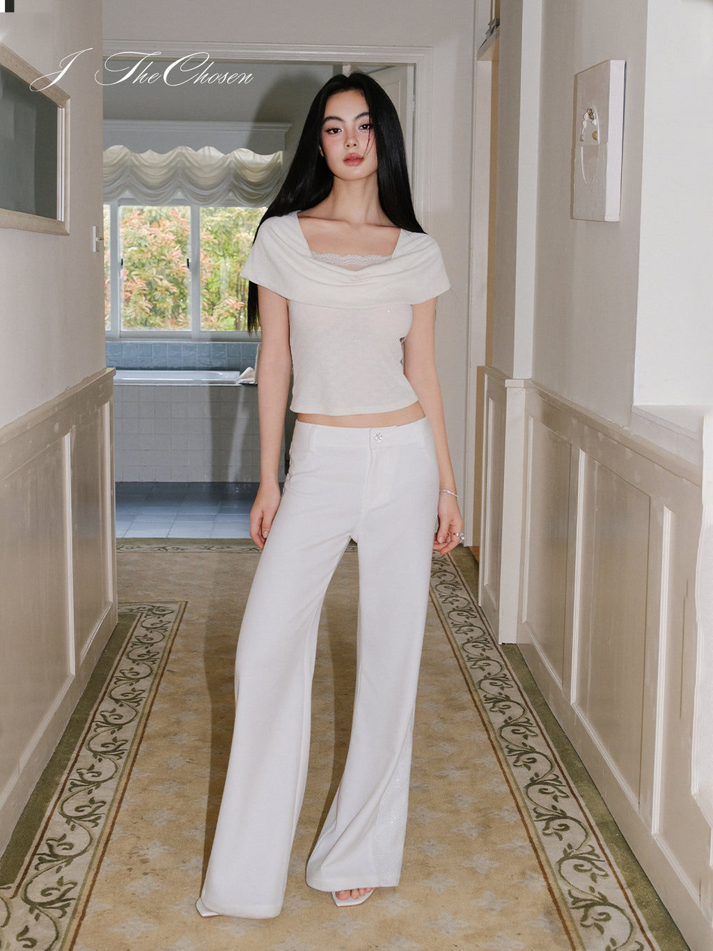 J TheChosen Sequin Knit Lace Blouse with Oversized Collar