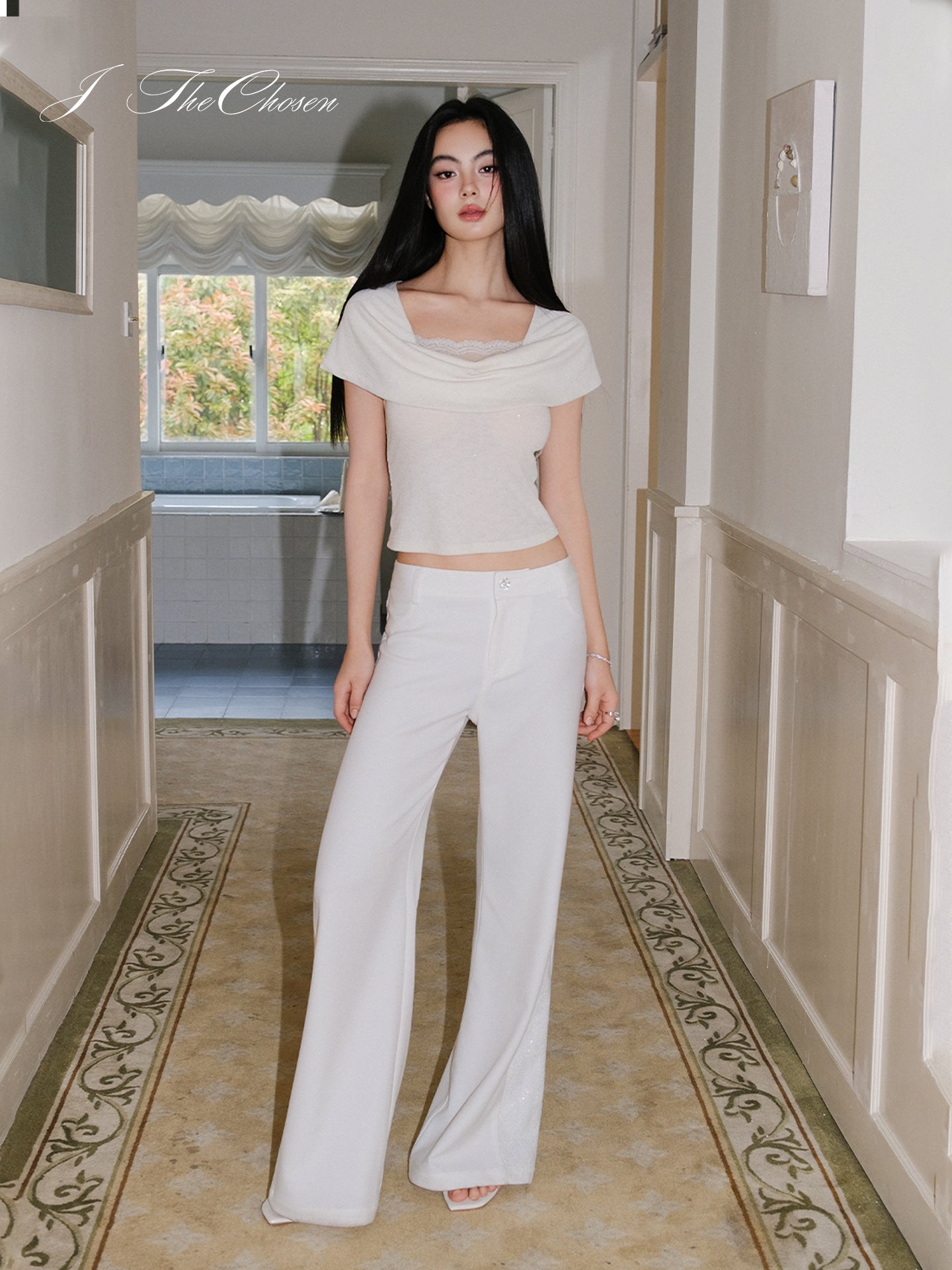 J TheChosen Sequin Knit Lace Blouse with Oversized Collar