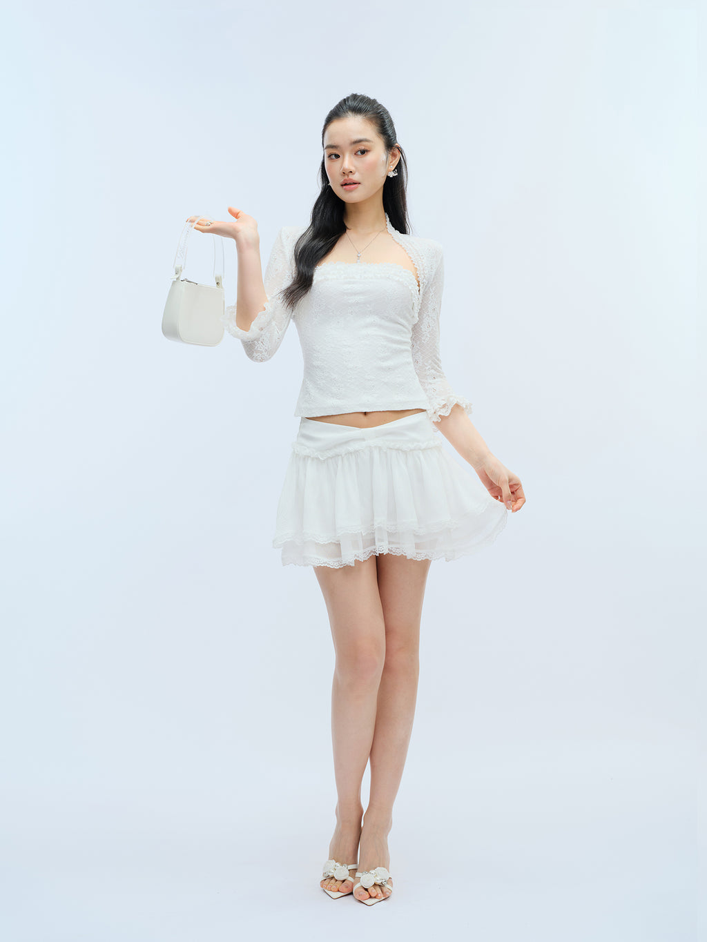 J TheChosen Sheer Butterfly Bow Tiered Mini Skirt