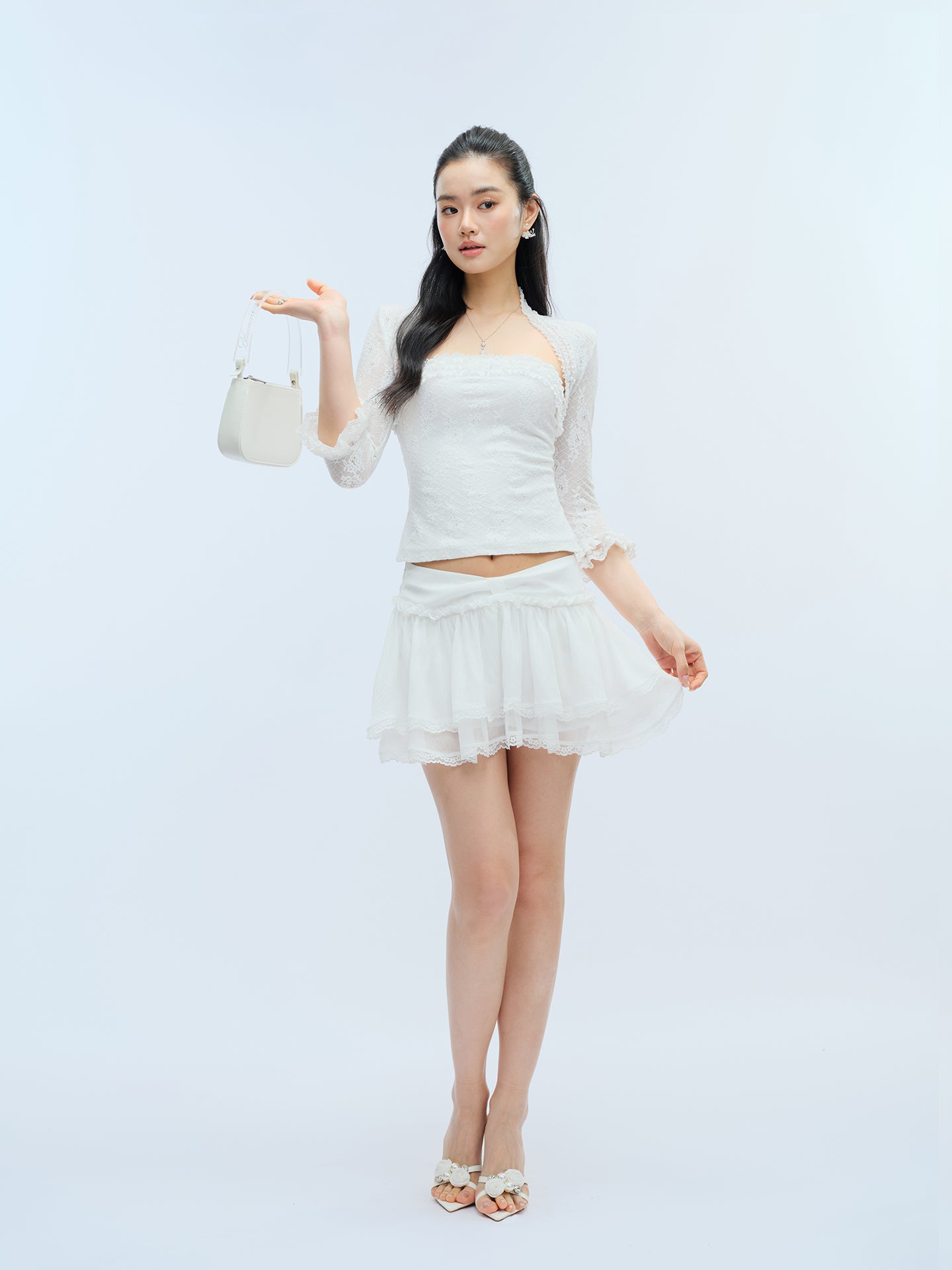 J TheChosen Sheer Butterfly Bow Tiered Mini Skirt