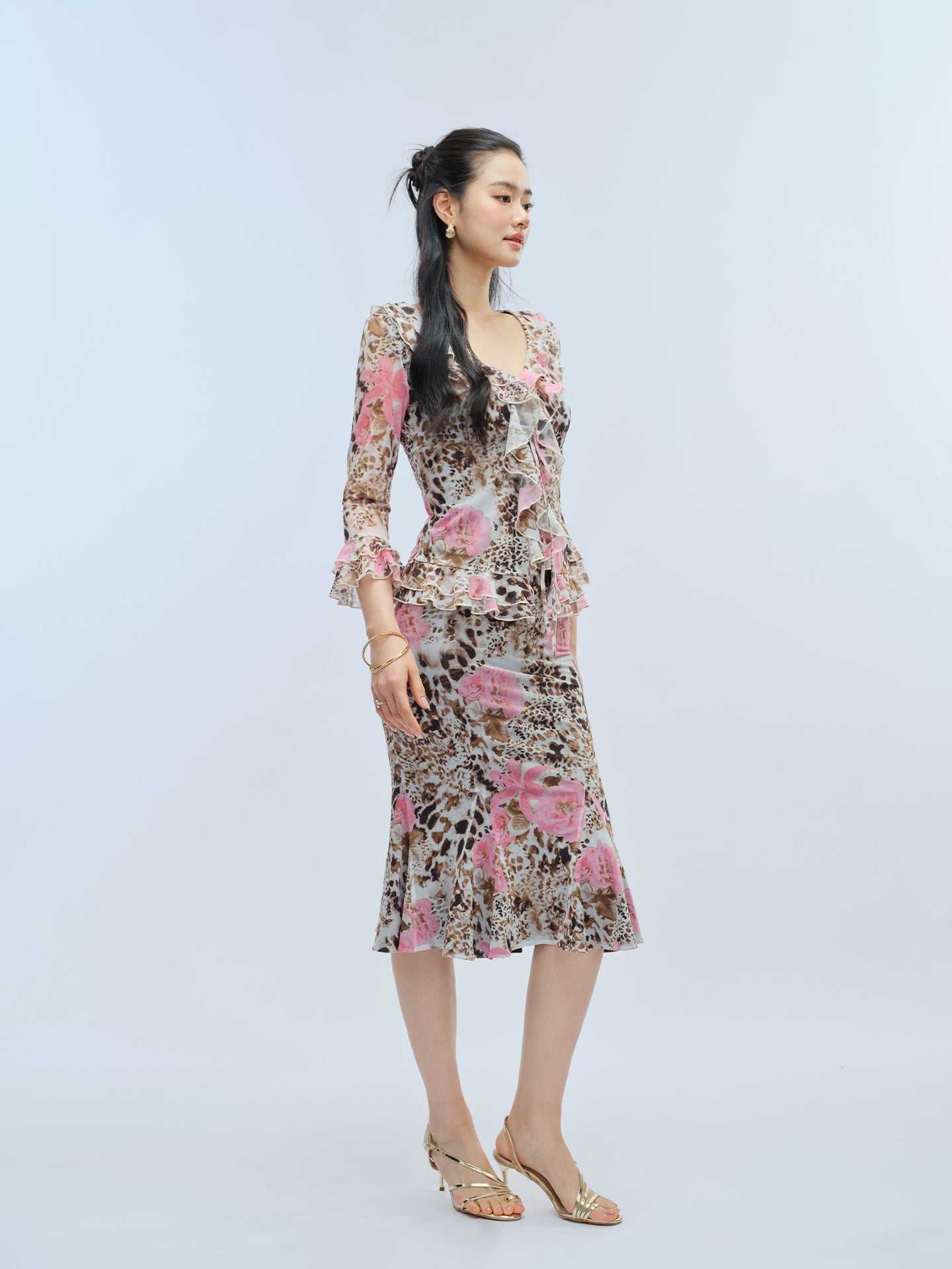 J TheChosen Leopard Mesh Ruffle Mermaid Set