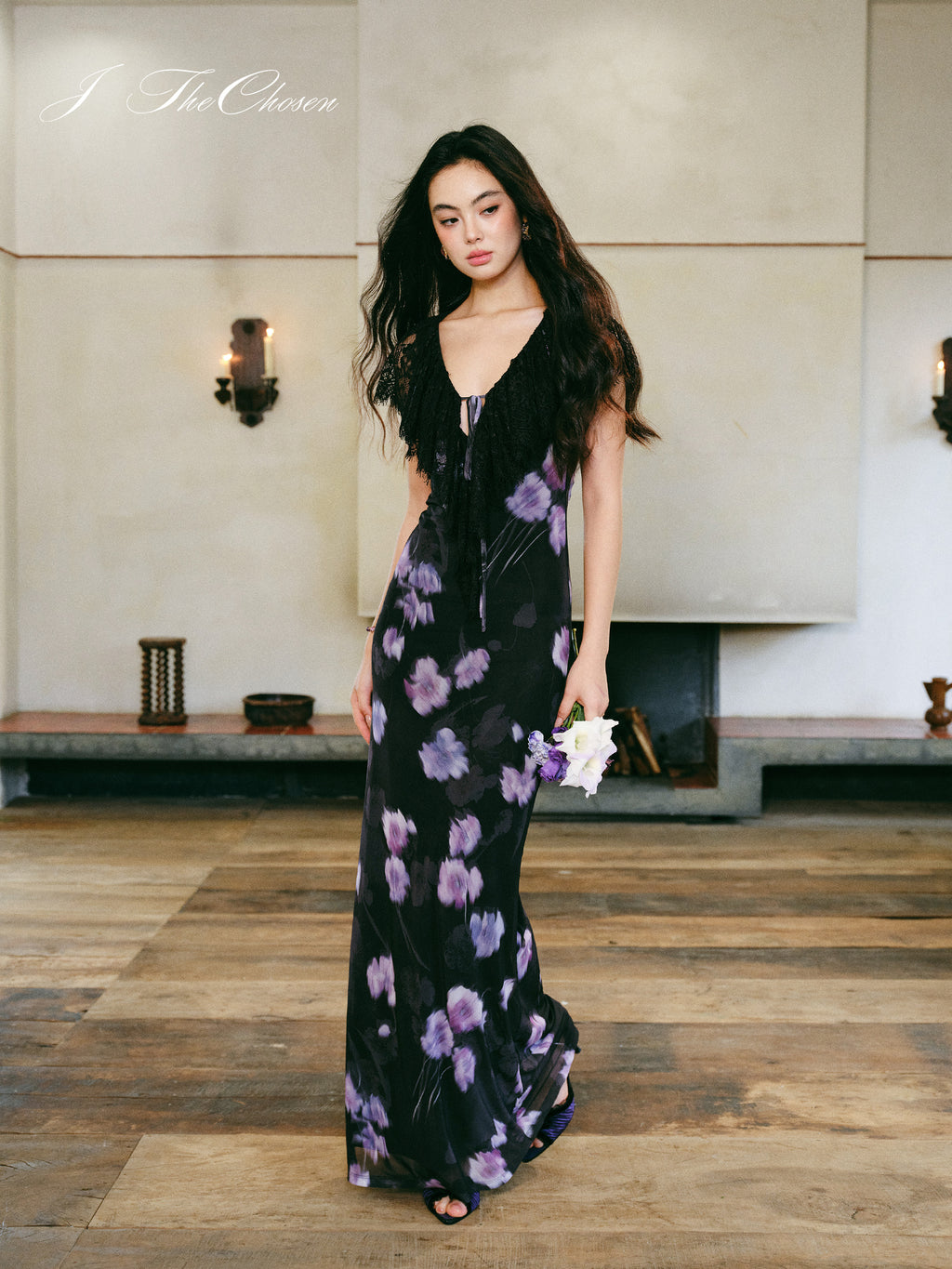 J TheChosen Deep V Lace Mesh Dress