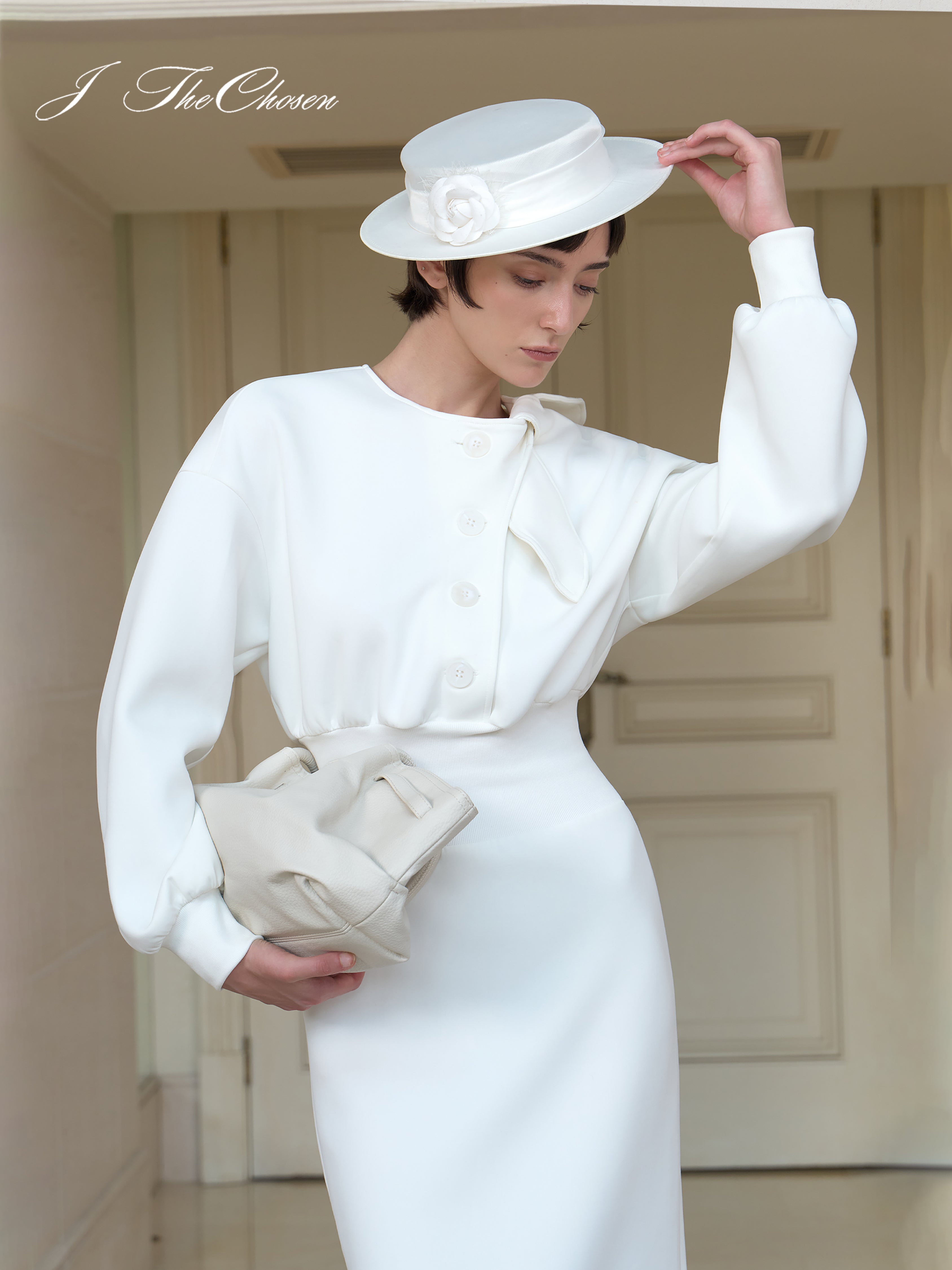 J TheChosen French Tie-Belt Bow-Waist A-Line Dress