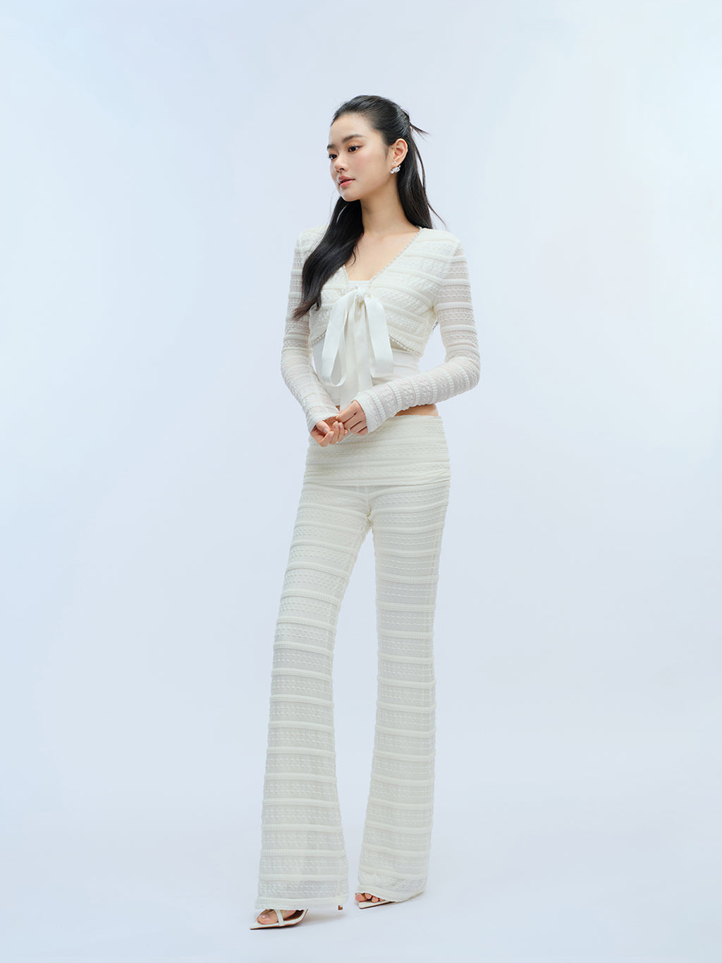J TheChosen Beaded Lace-Up Tiered Cardigan Set