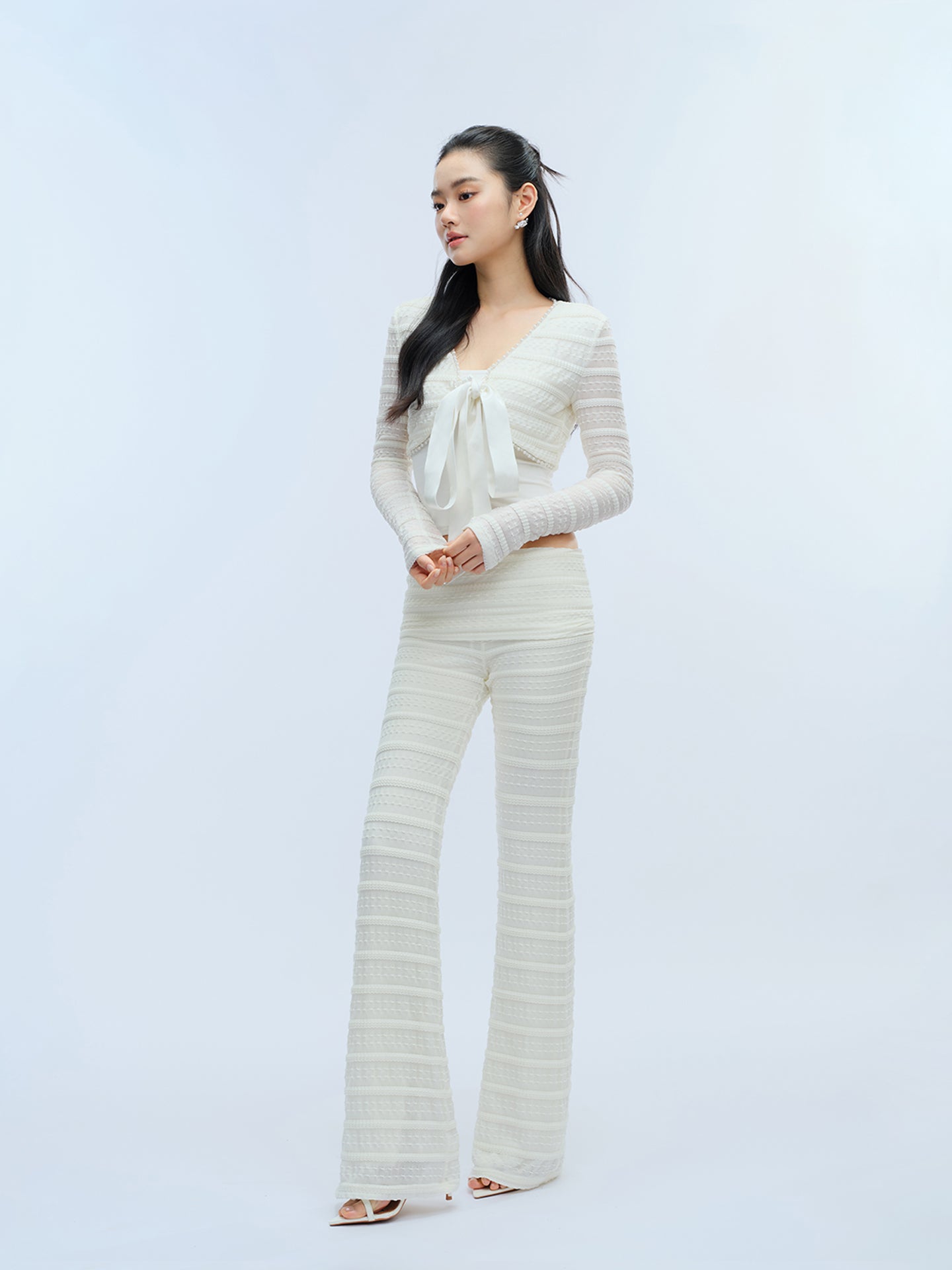 J TheChosen Beaded Lace-Up Tiered Cardigan Set