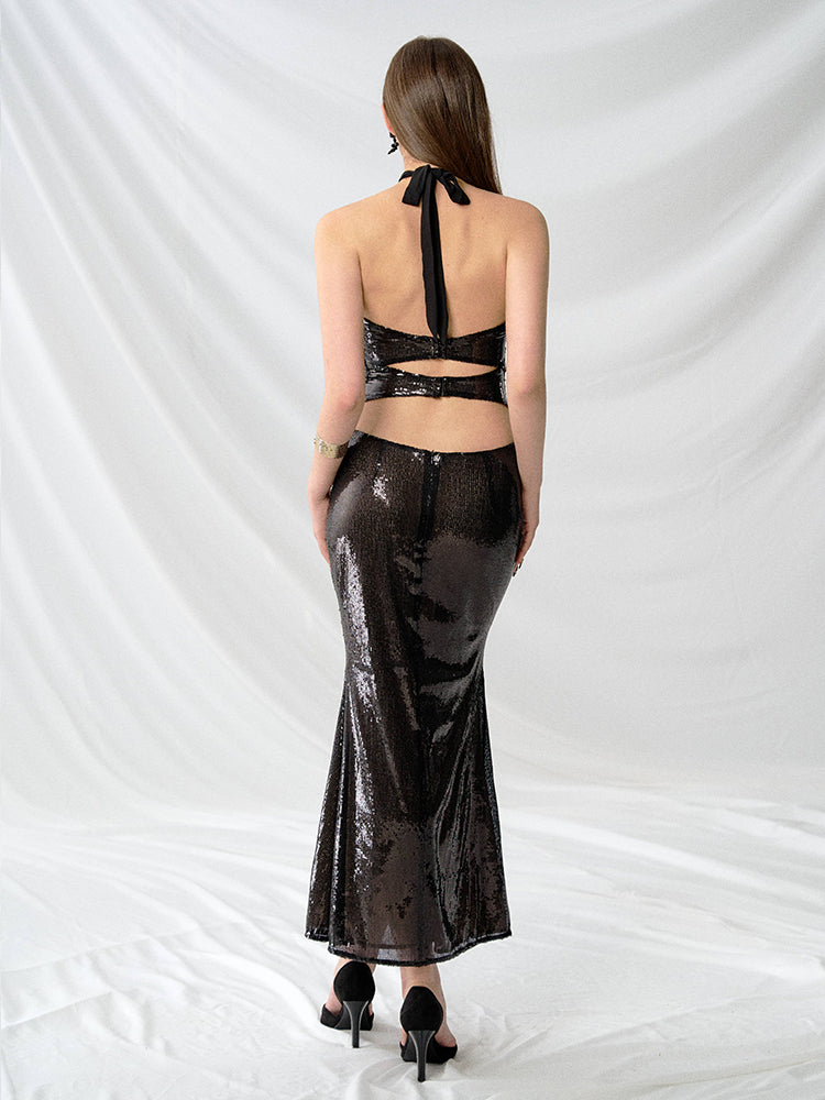 J TheChosen Black Sequin Chiffon Patchwork Top