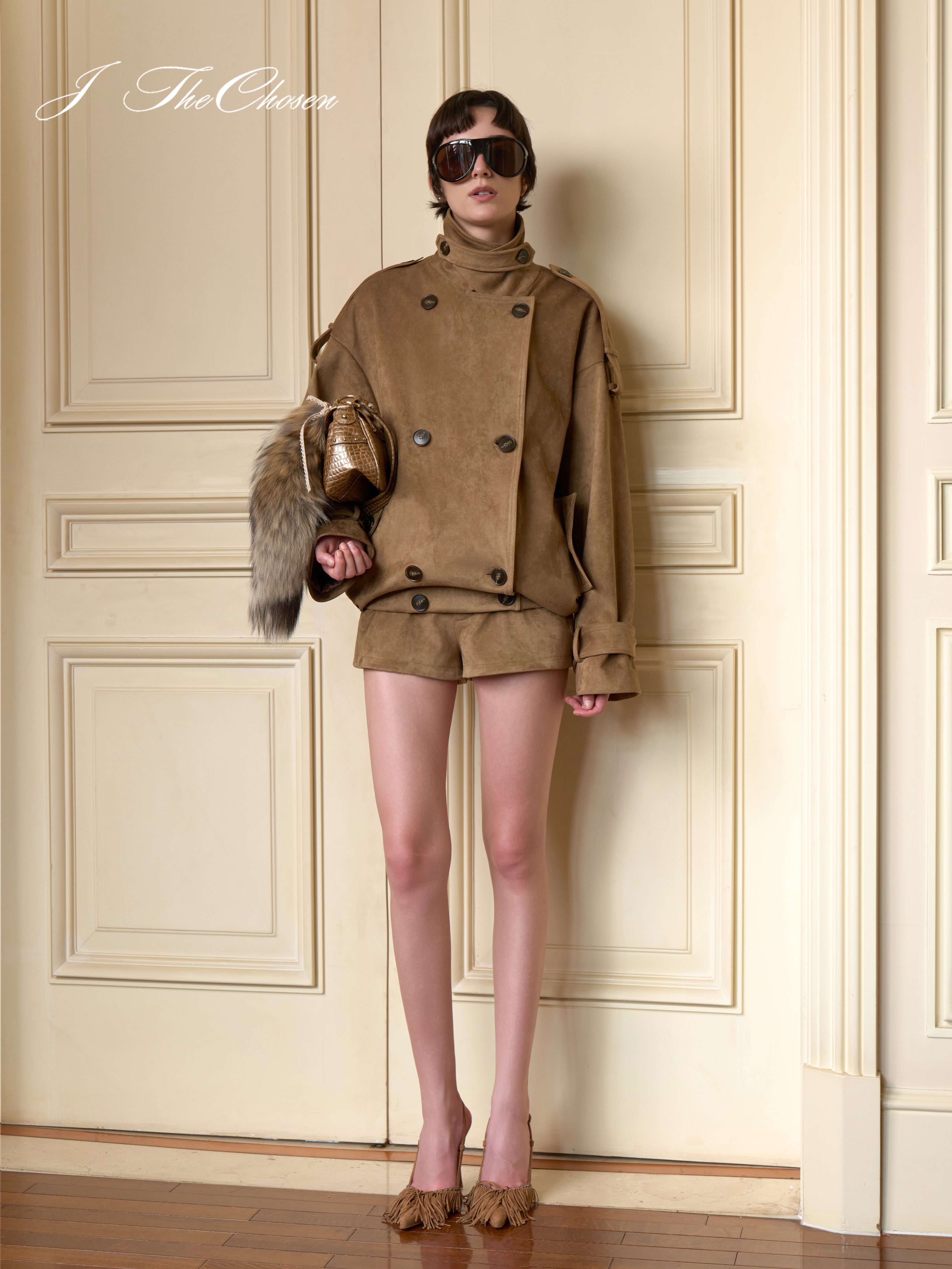 J TheChosen Suede Jacket & Shorts Set