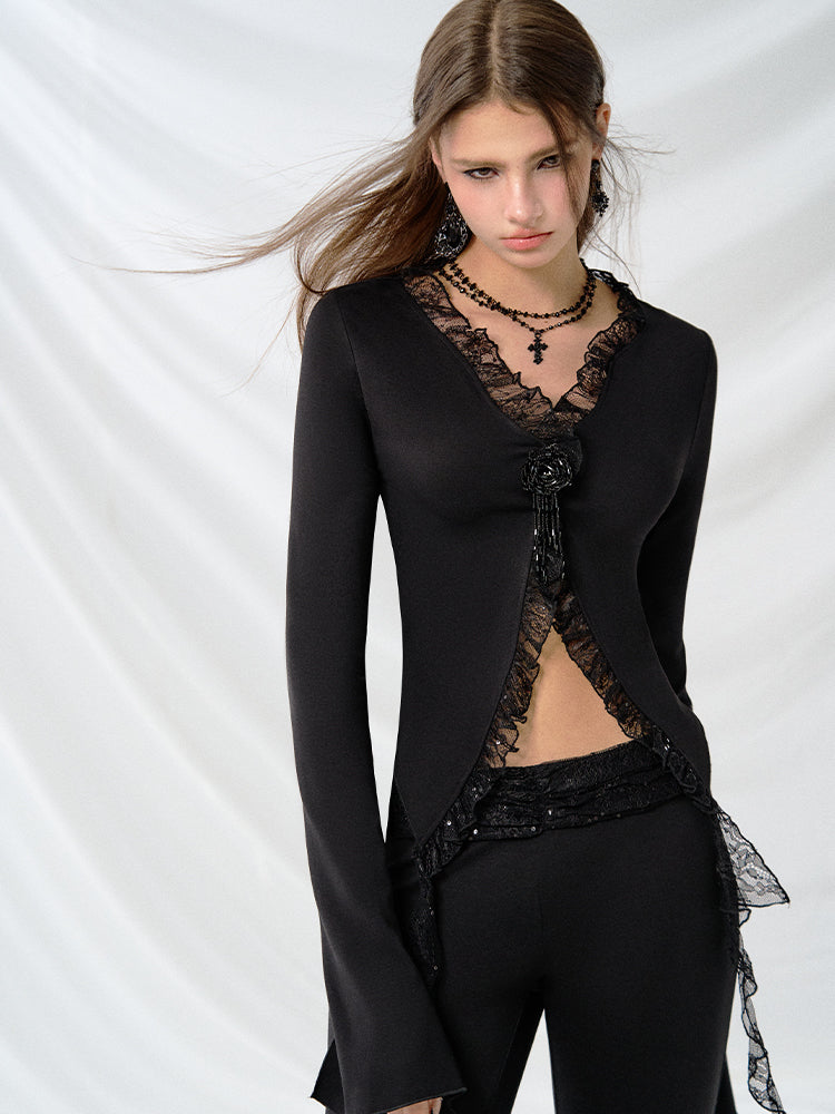 J TheChosen Black Lace Cardigan Base Layer