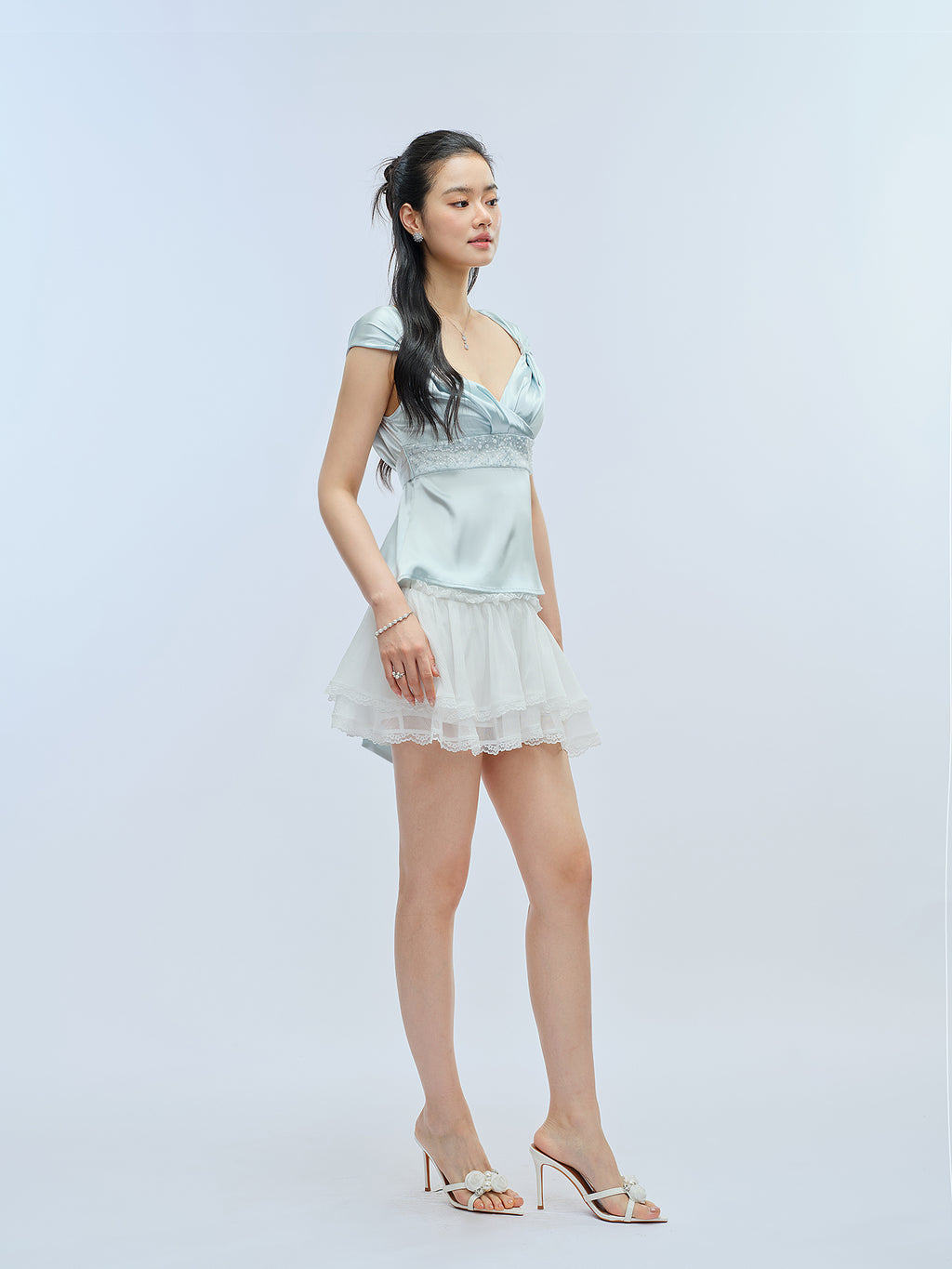 J TheChosen Beaded Satin V-Neck Wrap Top