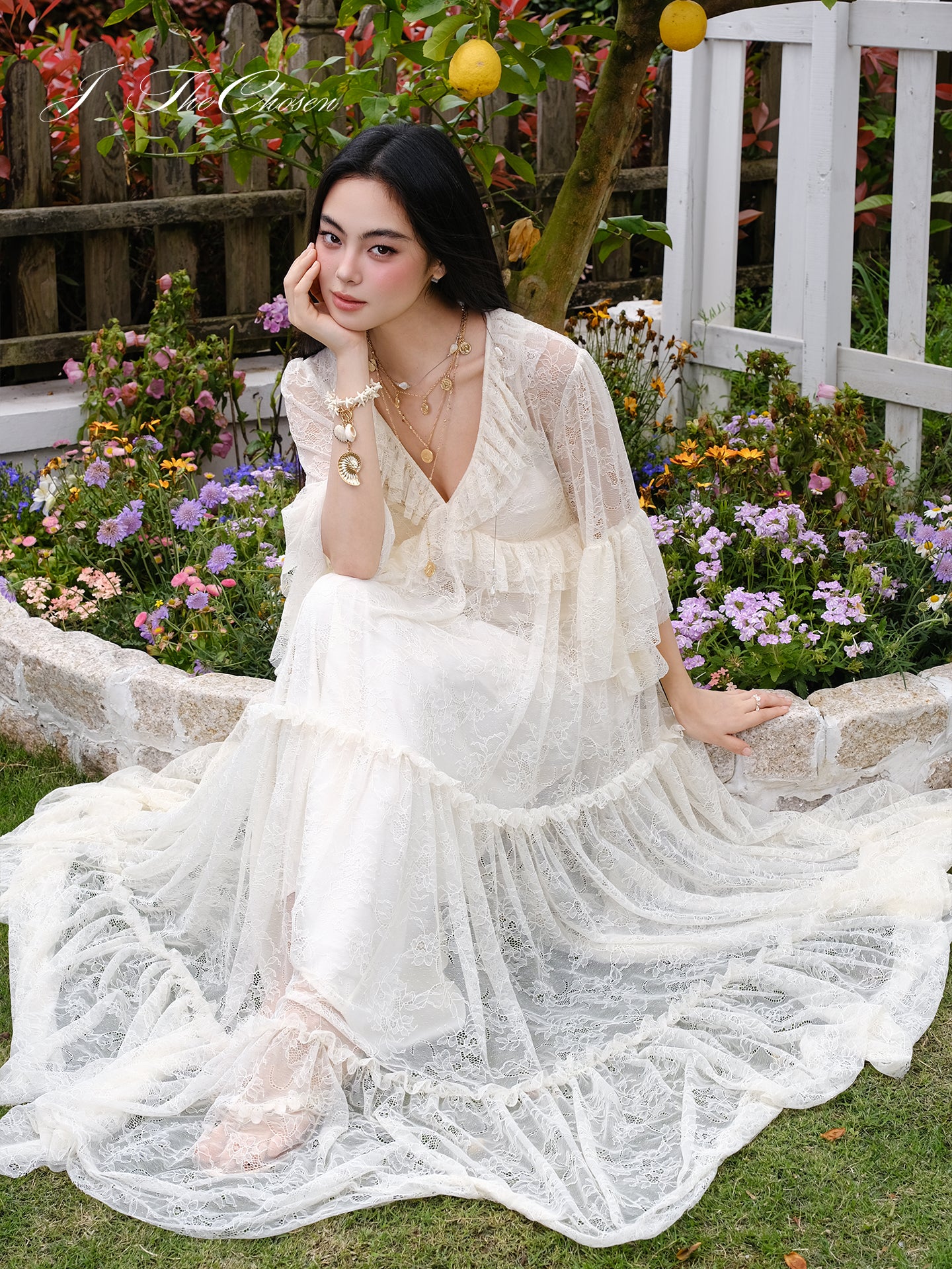 J TheChosen Lace Layered Ruffle Dress