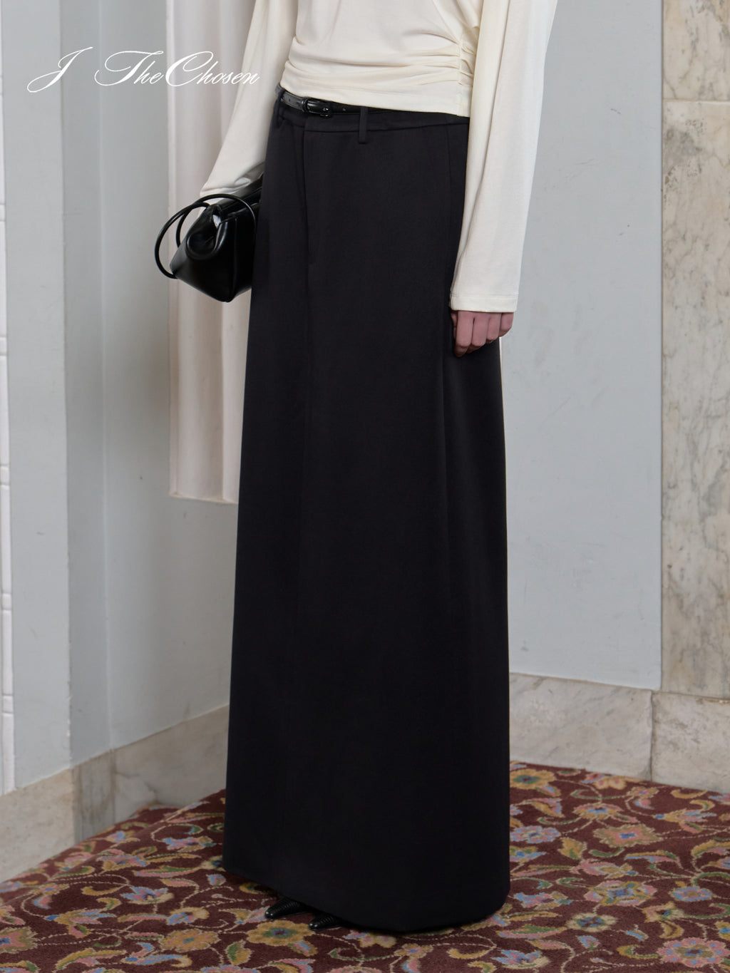 J TheChosen Shimmer Straight A-Line Midi Skirt