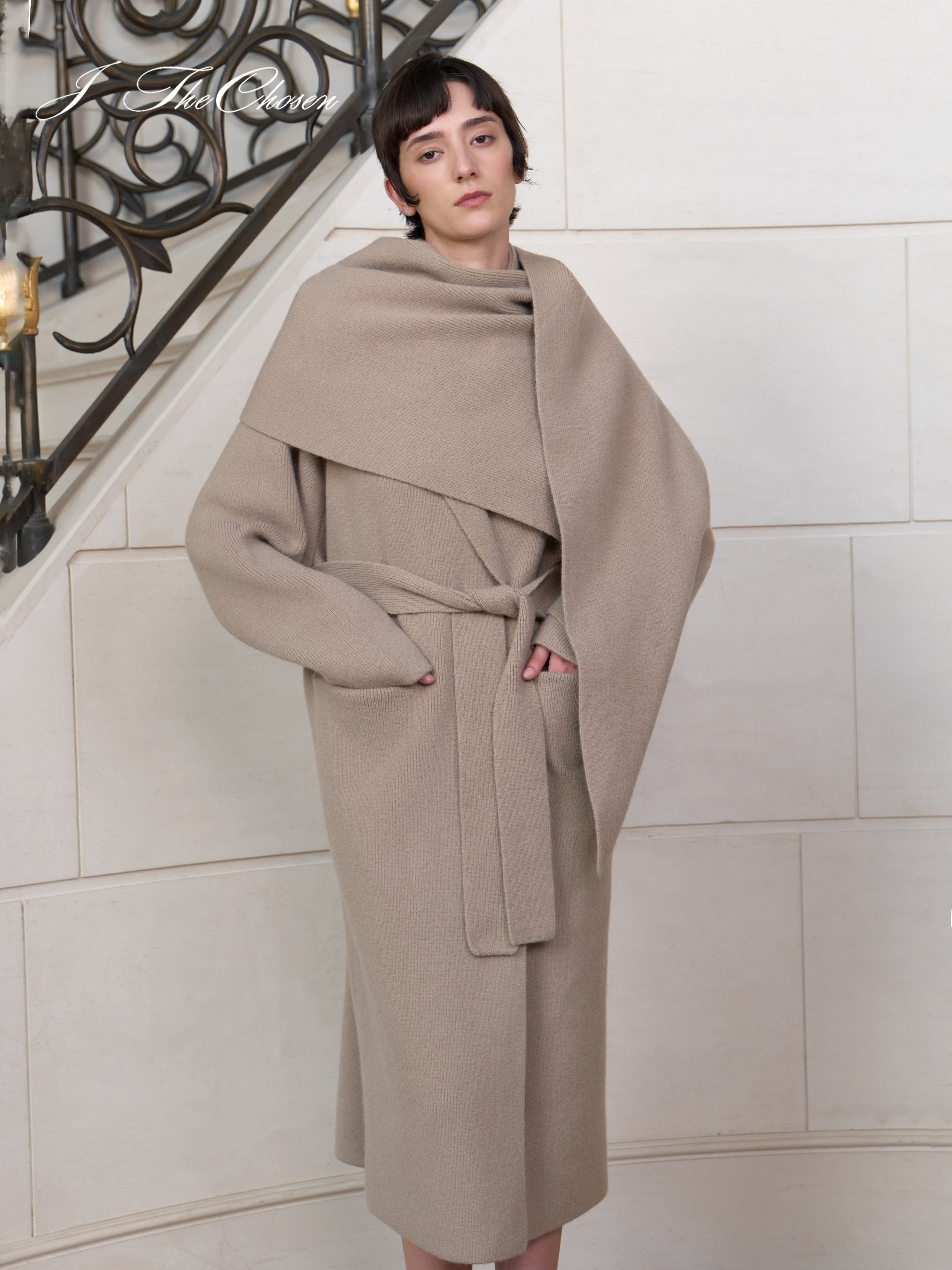 J TheChosen French Relaxed Knit Robe Coat
