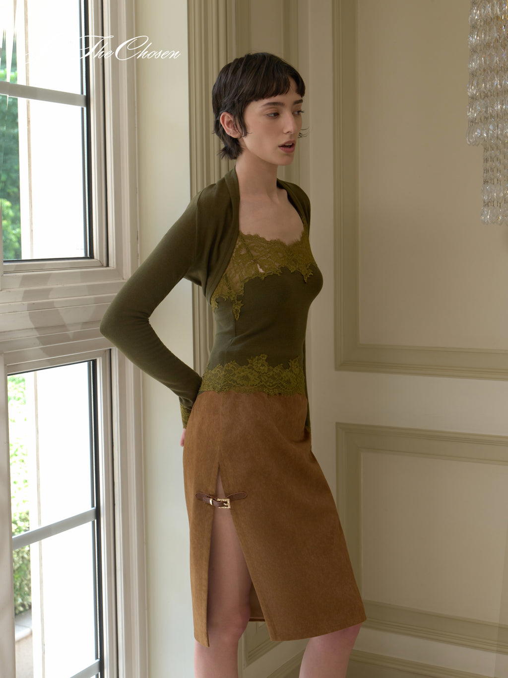 J TheChosen Suede Side-Slit Skirt