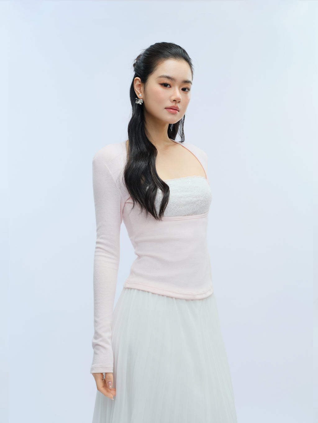 J TheChosen Faux Two-Piece Sequin Lace Knit Top