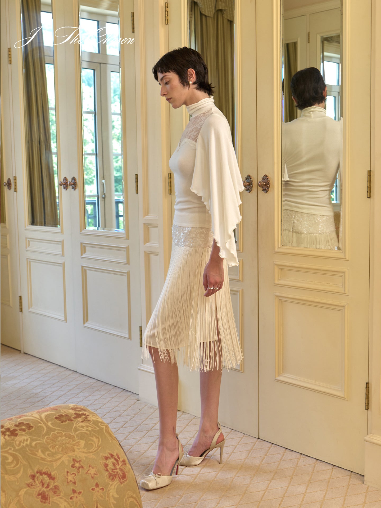 J TheChosen Sequin Fringe Midi Skirt