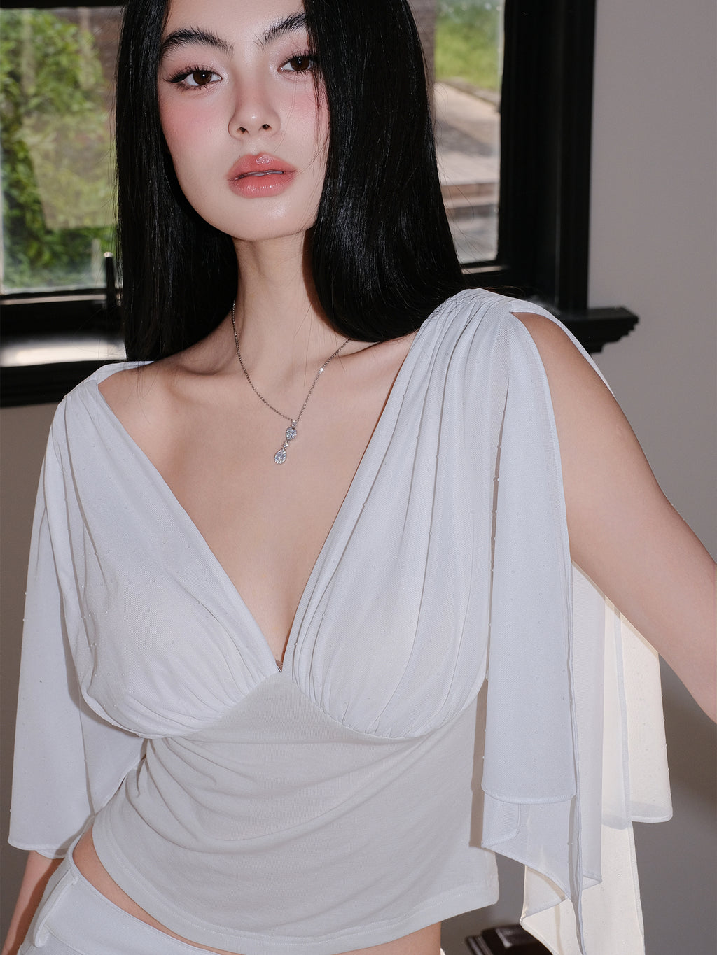 J TheChosen White Mesh Rhinestone Top