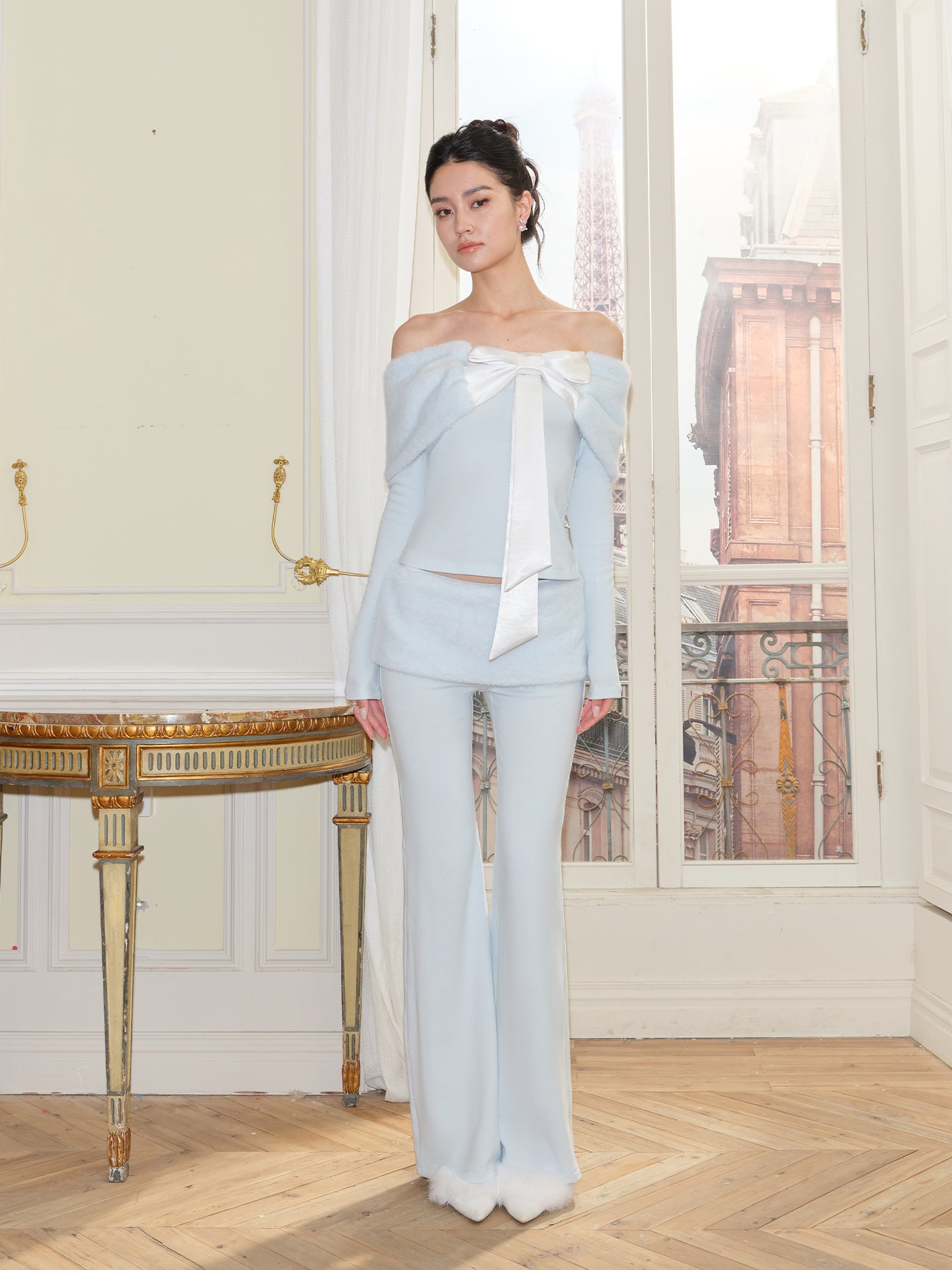 J TheChosen Knitted Flared Pants with Fur Trim