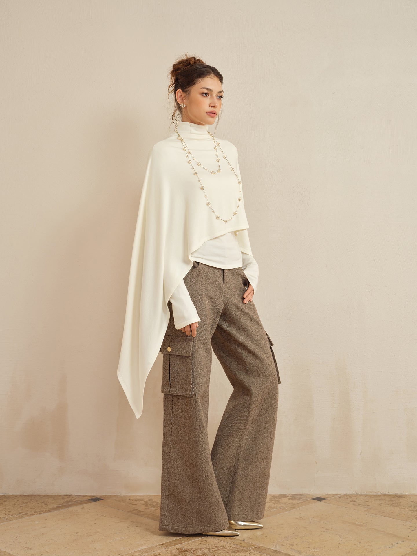 J TheChosen Gold-Thread Utility Wide-Leg Pants