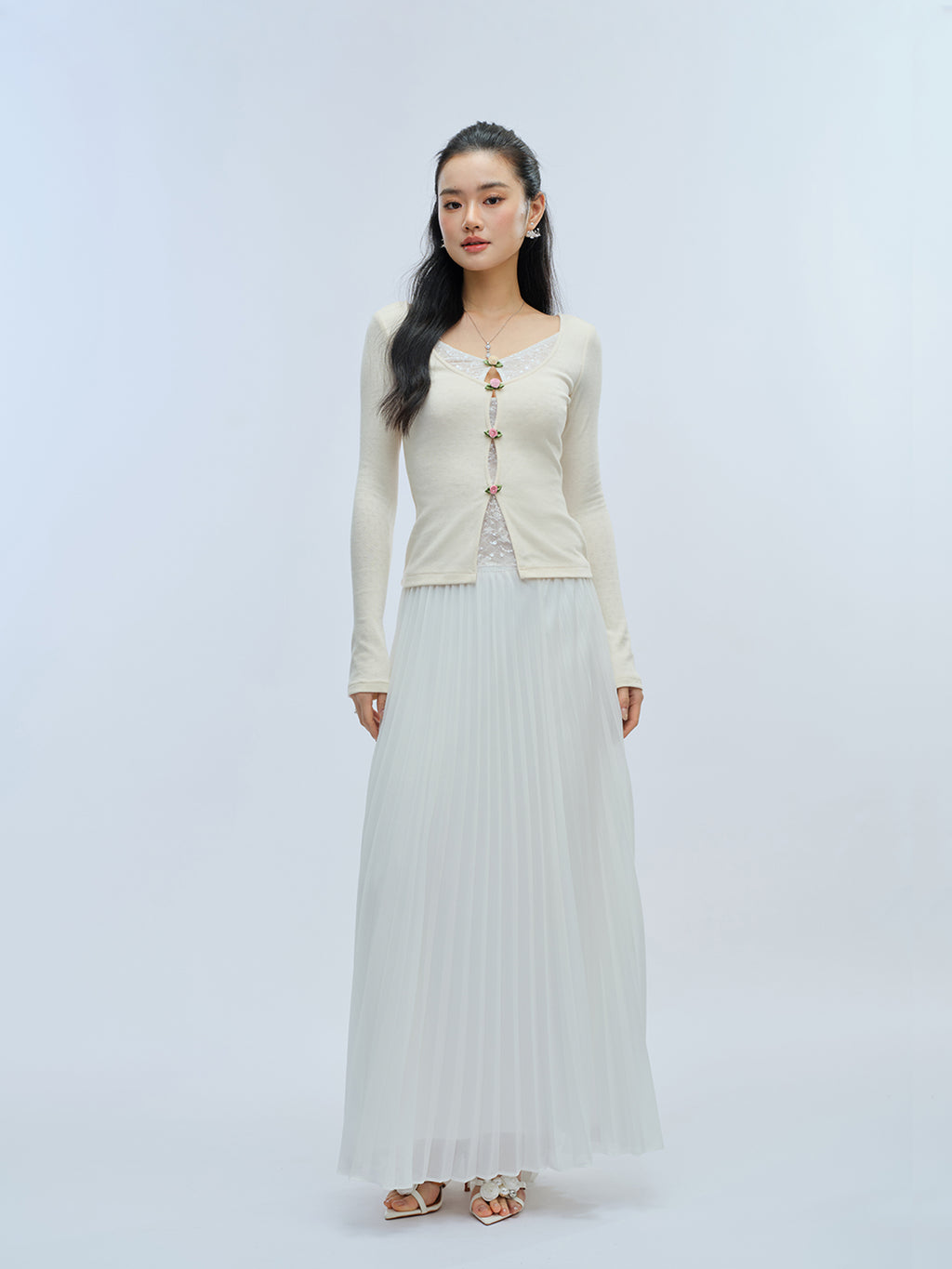 J TheChosen Faux Two-Piece Sequin Lace Knit Top