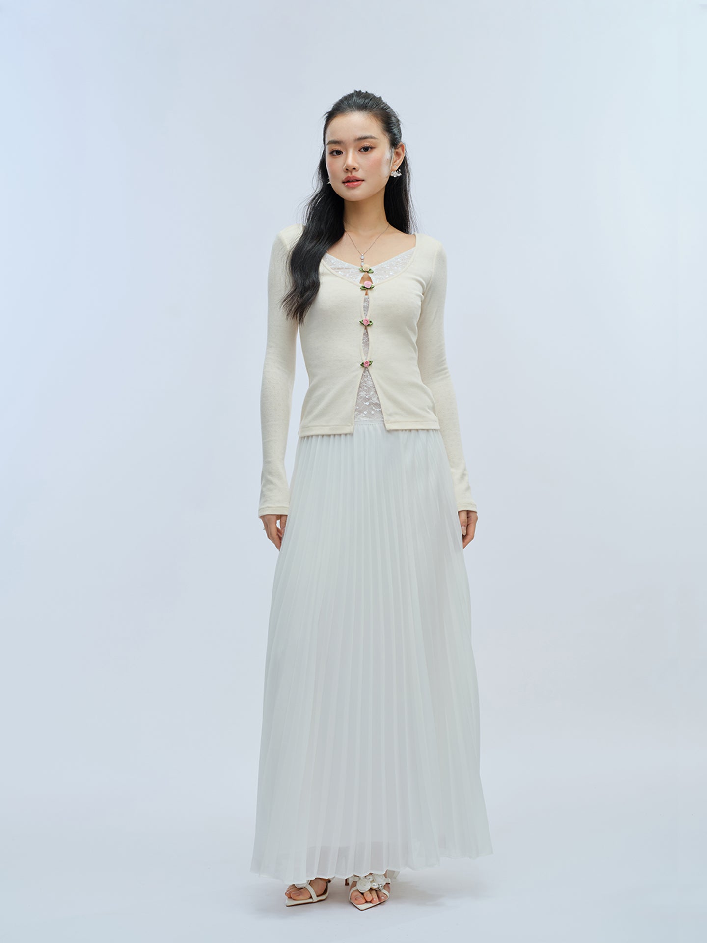J TheChosen Faux Two-Piece Sequin Lace Knit Top
