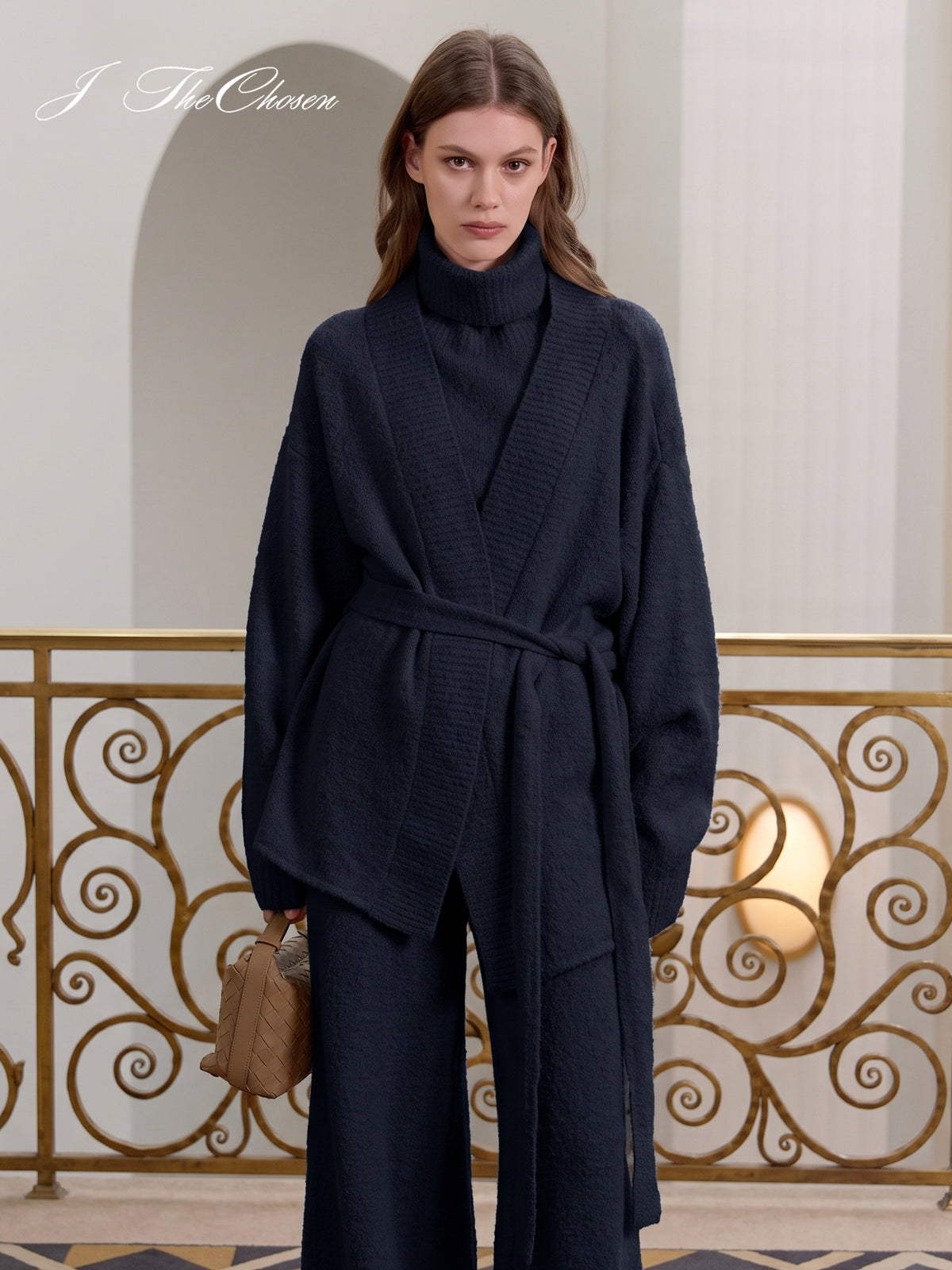 J TheChosen 3-Piece Knit Set with Tie Cardigan