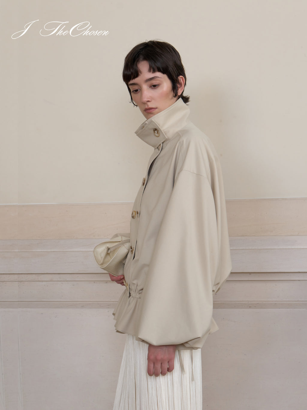 J TheChosen Drawstring Ruffle Trench Coat