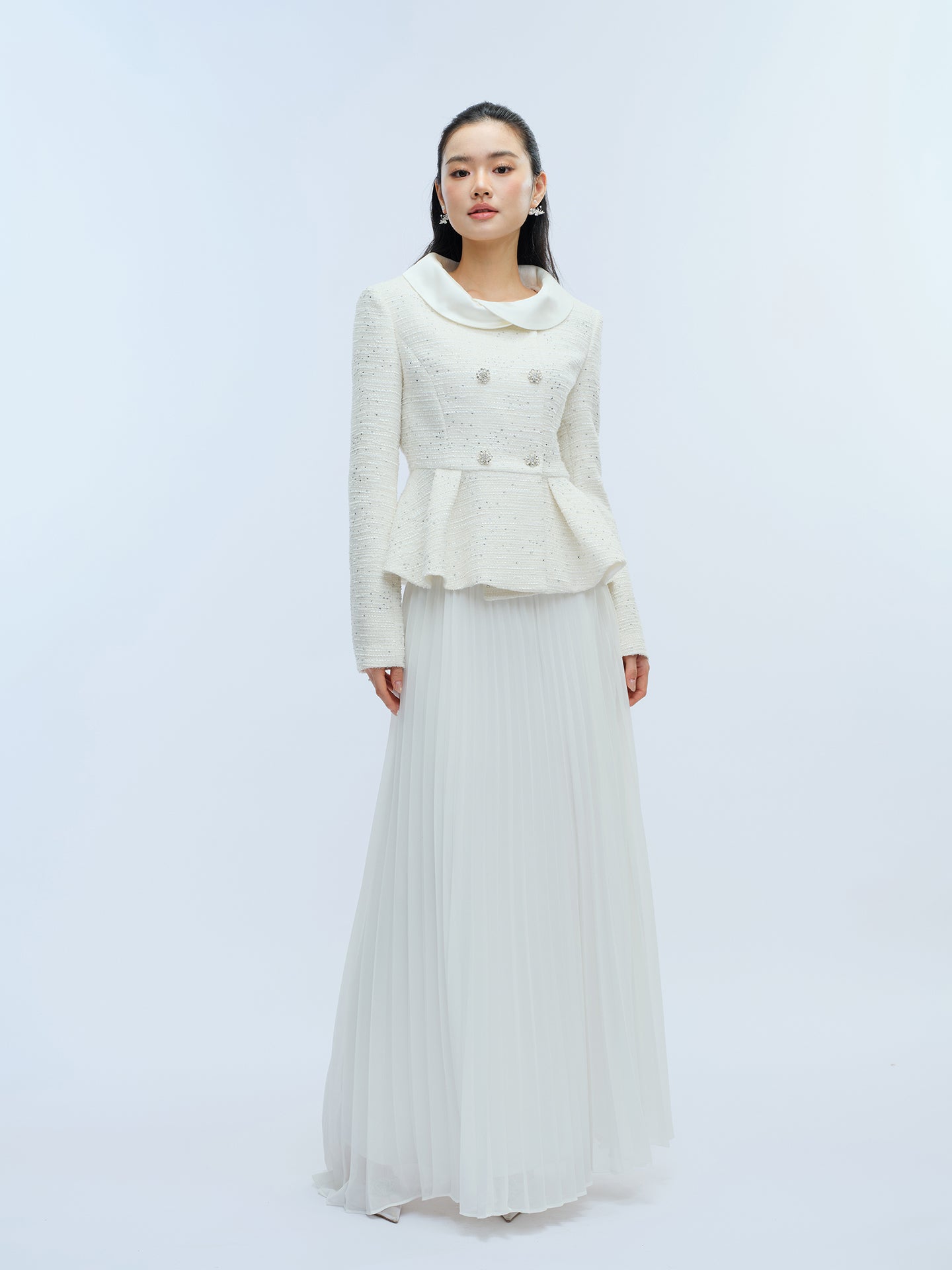 J TheChosen Crystal Pleated Tweed Set