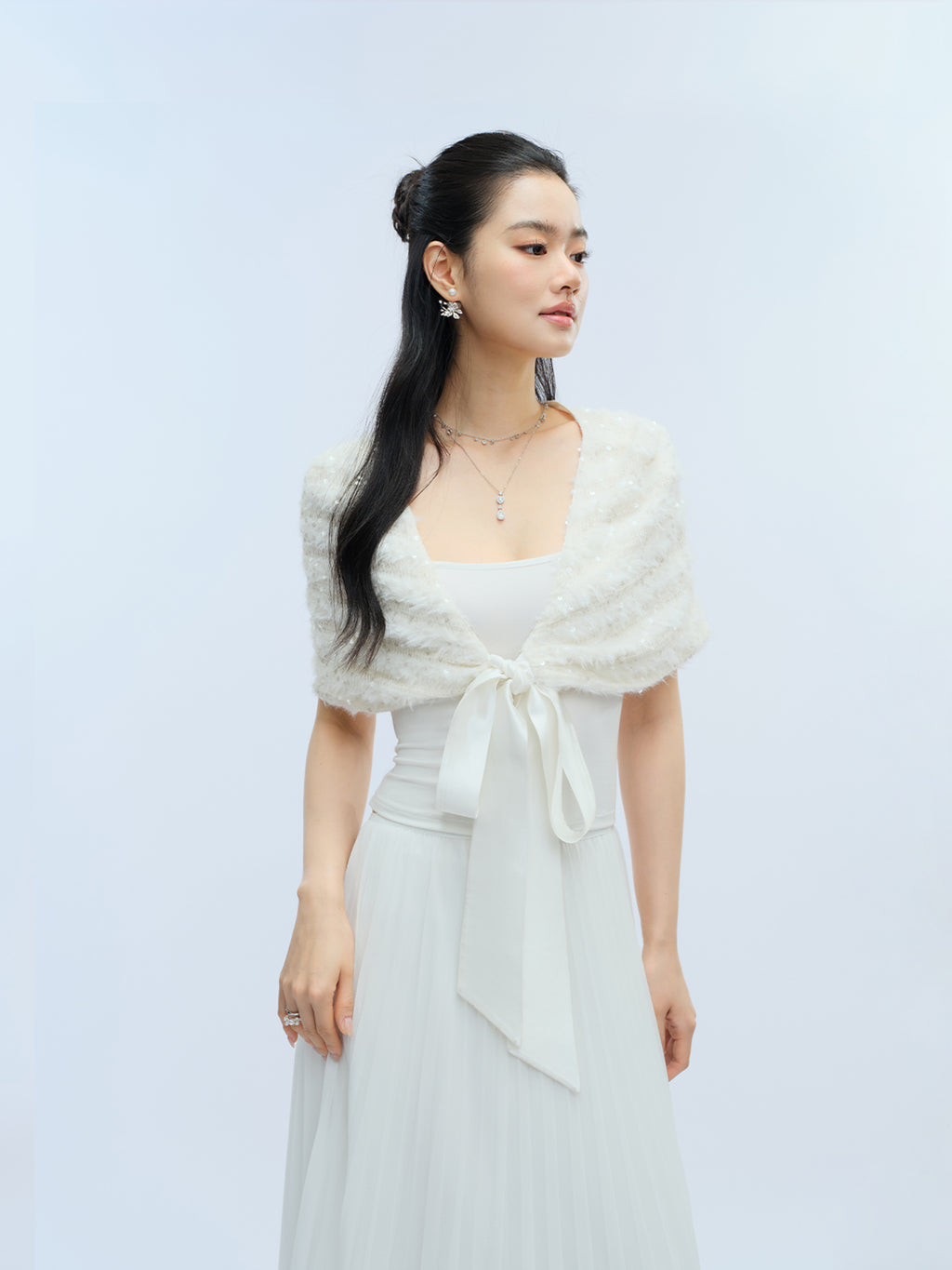 J TheChosen Sequin Furry Tie Cardigan Cape