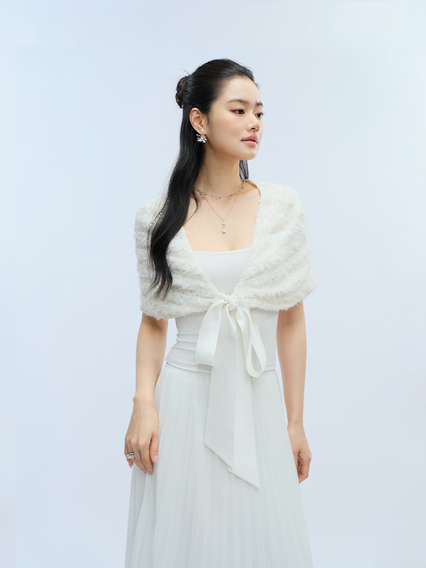J TheChosen Sequin Furry Tie Cardigan Cape