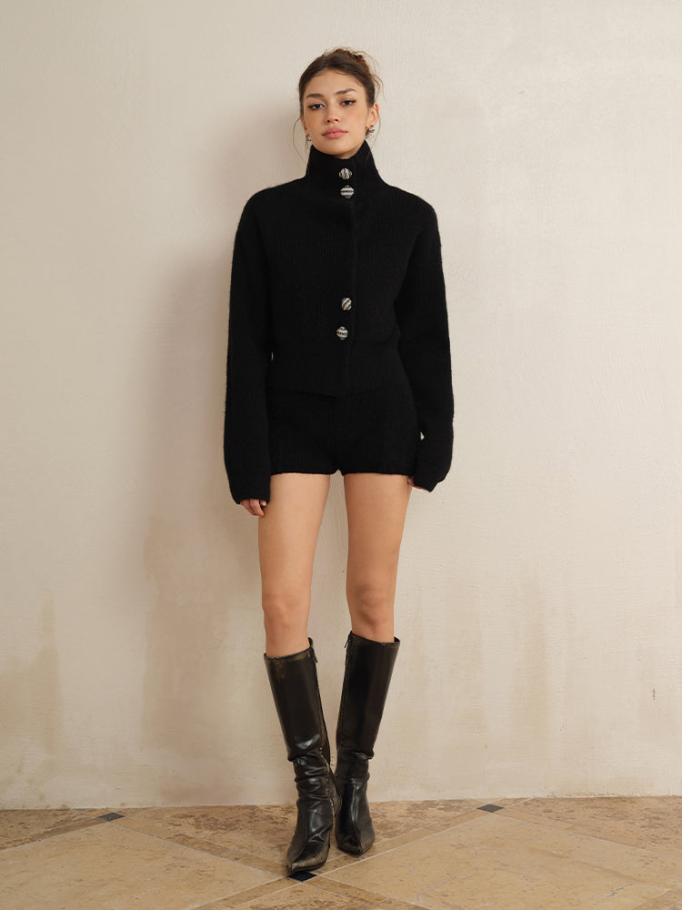 J TheChosen High-Neck Wool Cardigan