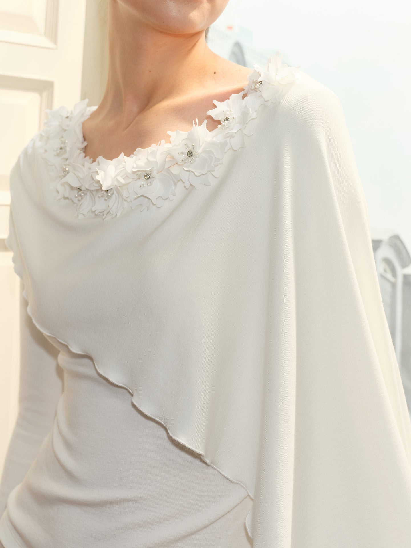 J TheChosen Asymmetric Crystal-Flower Cape Top