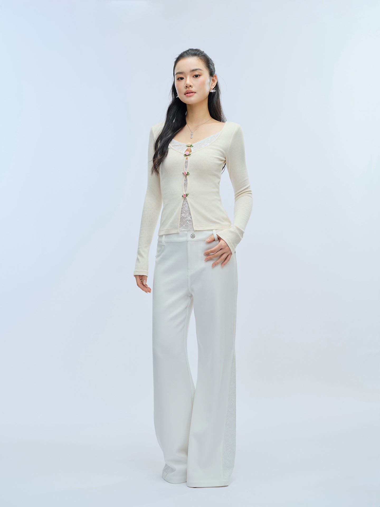 J TheChosen Faux Two-Piece Sequin Lace Knit Top