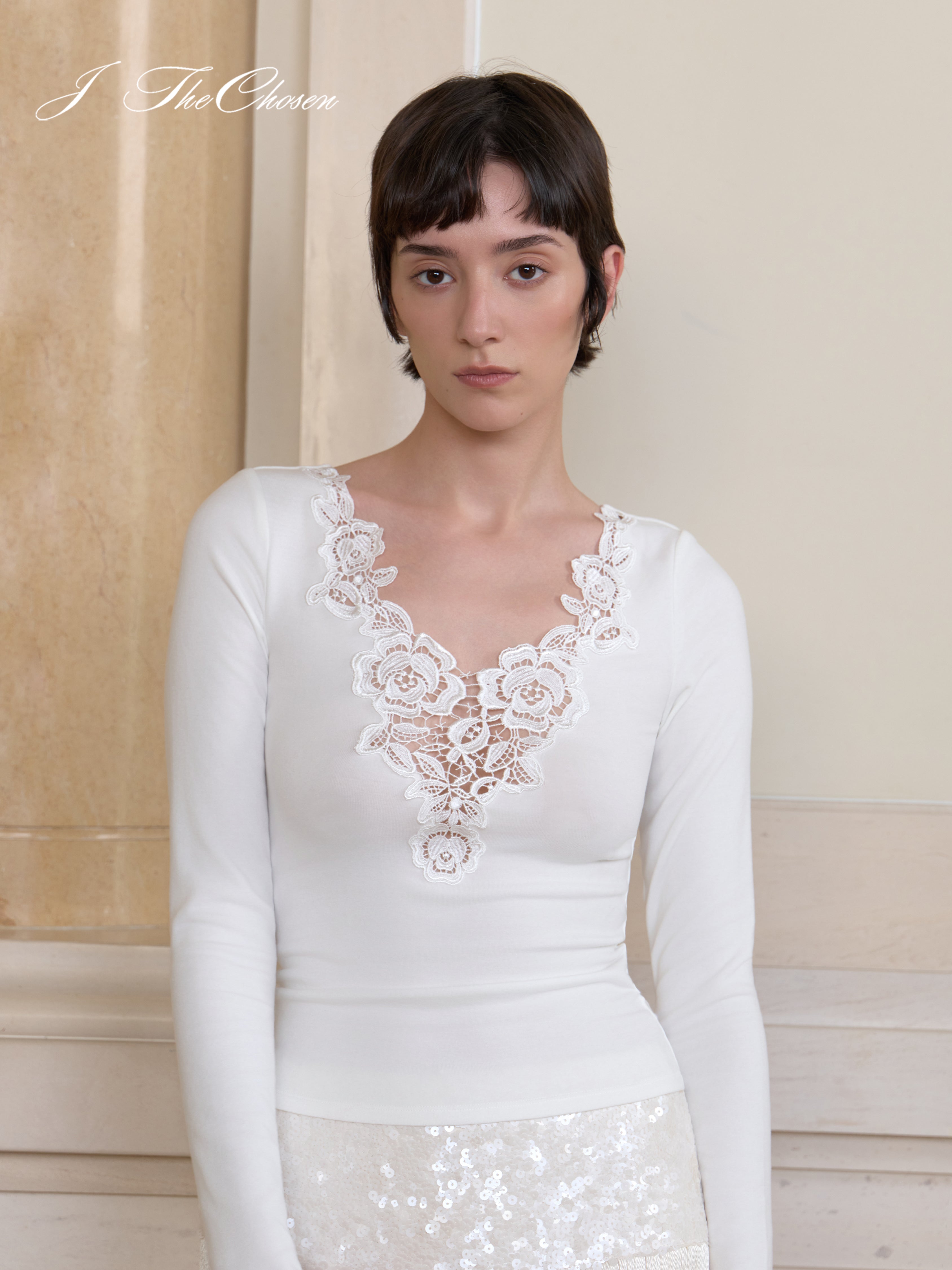 J TheChosen Lace-Knit Top