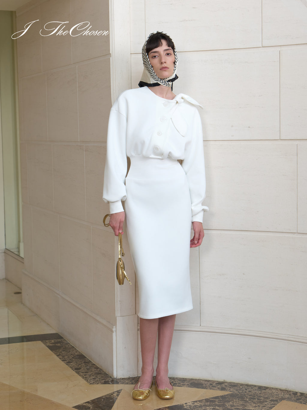 J TheChosen French Tie-Belt Bow-Waist A-Line Dress